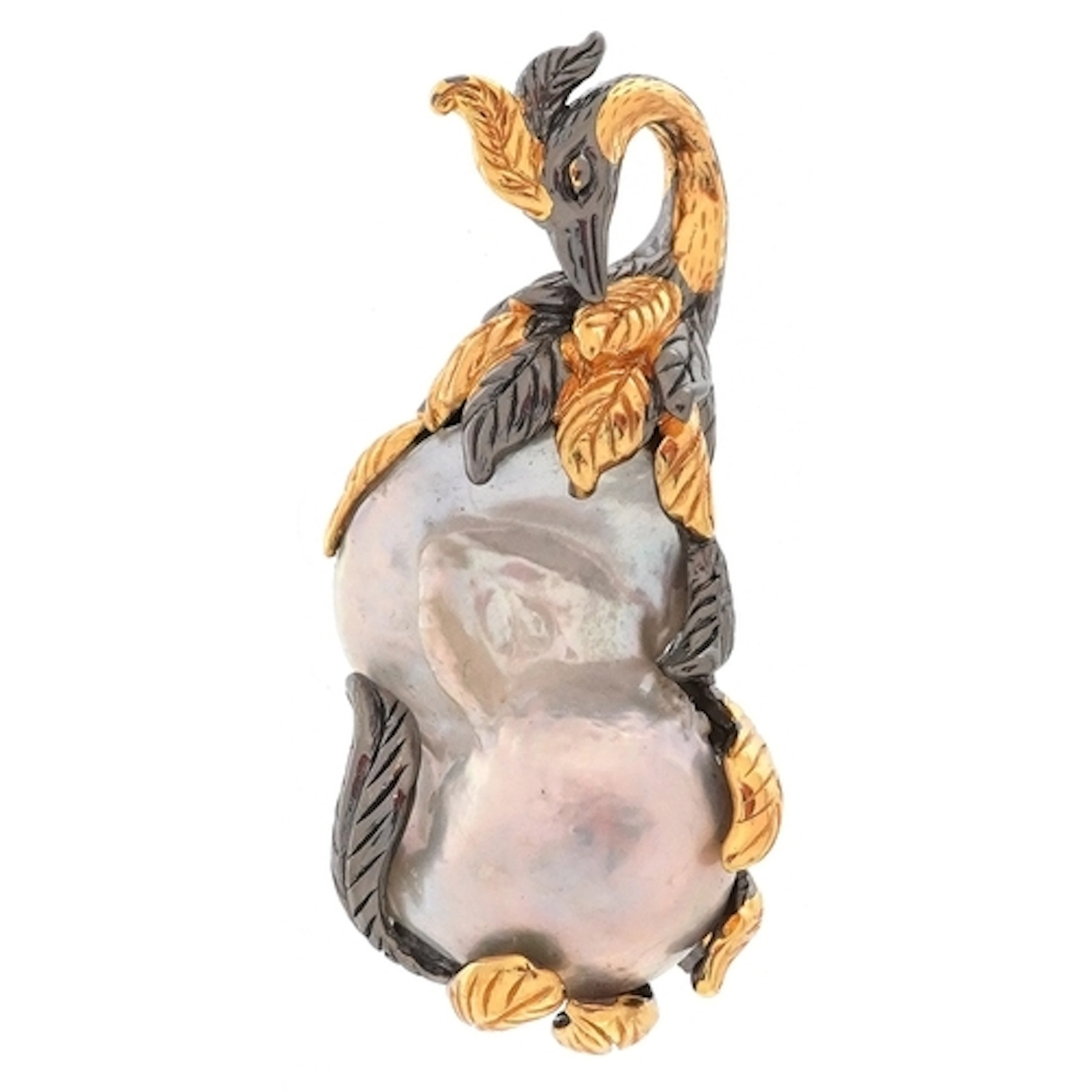 Silver gilt baroque pearl pendant in the form of a phoenix, ...