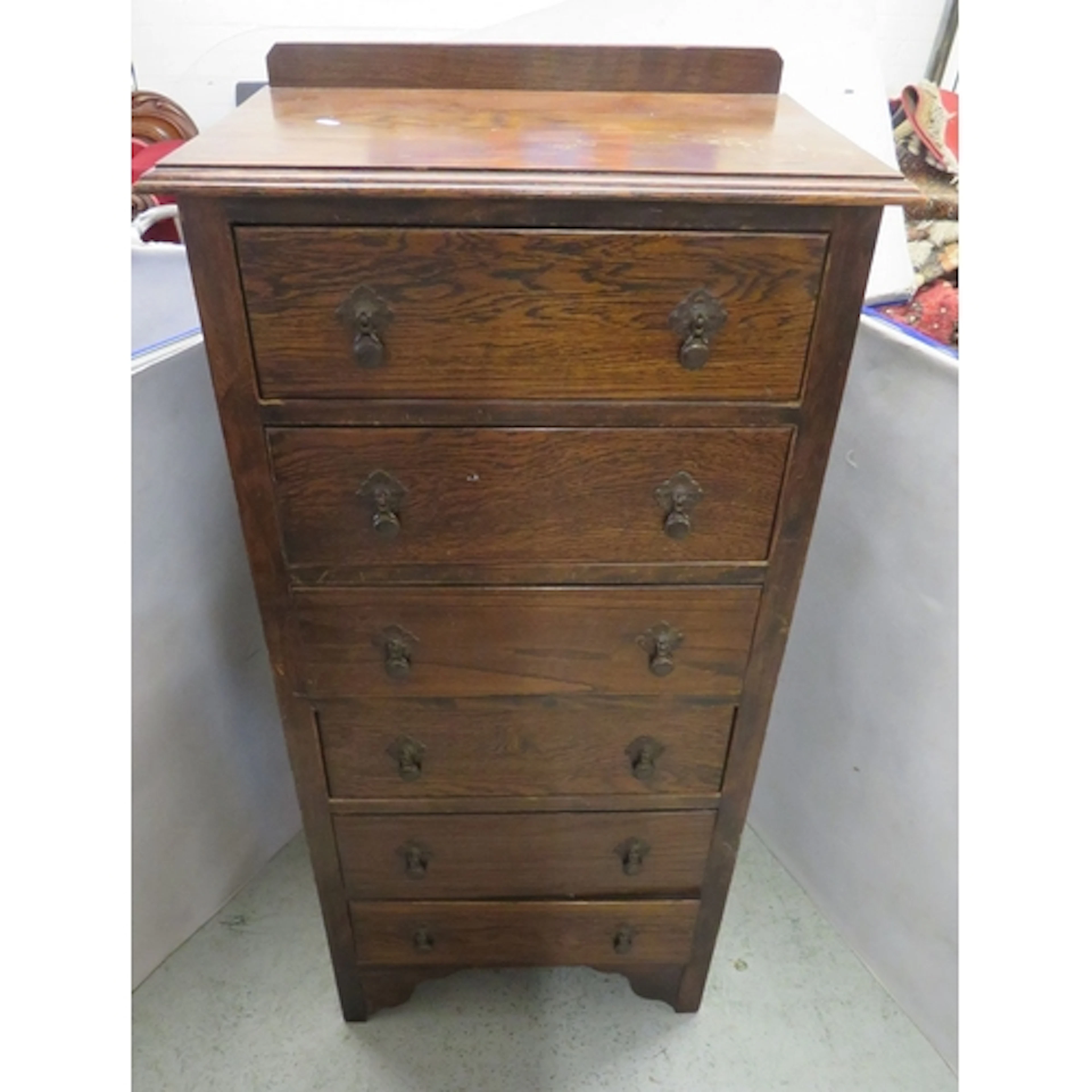 Antique Dark Oak Tallboy Chest of 6 Drawers, small upstand, ...