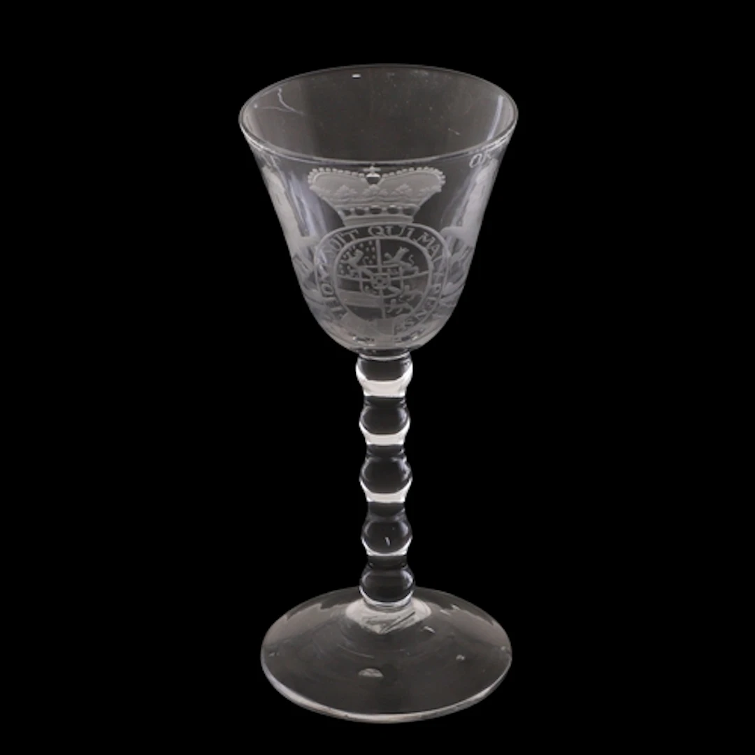 DUTCH ARMORIAL WINE GLASS. Probably 18thc, the bowl engraved...