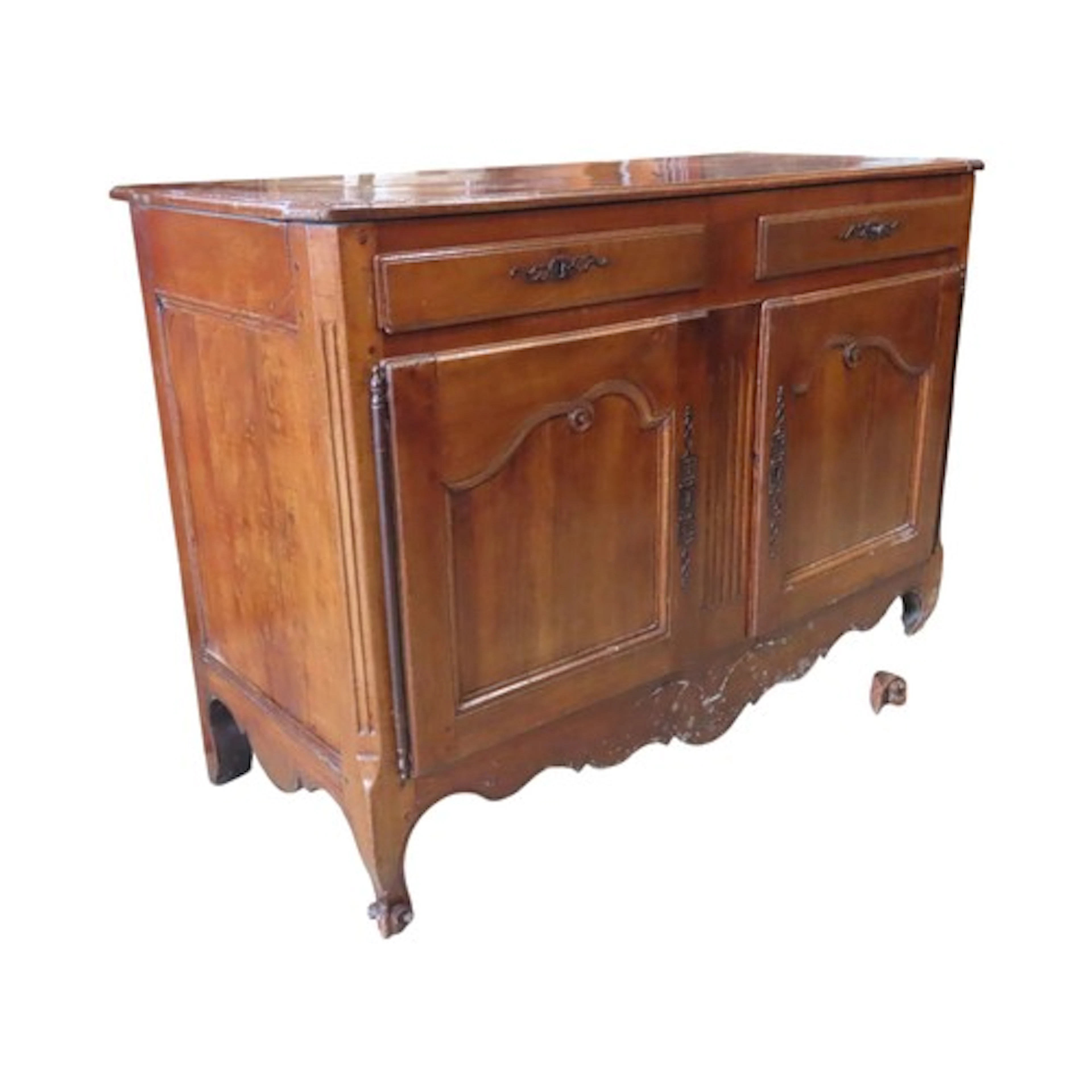 An antique French provincial fruitwood dresser enclosed by a...