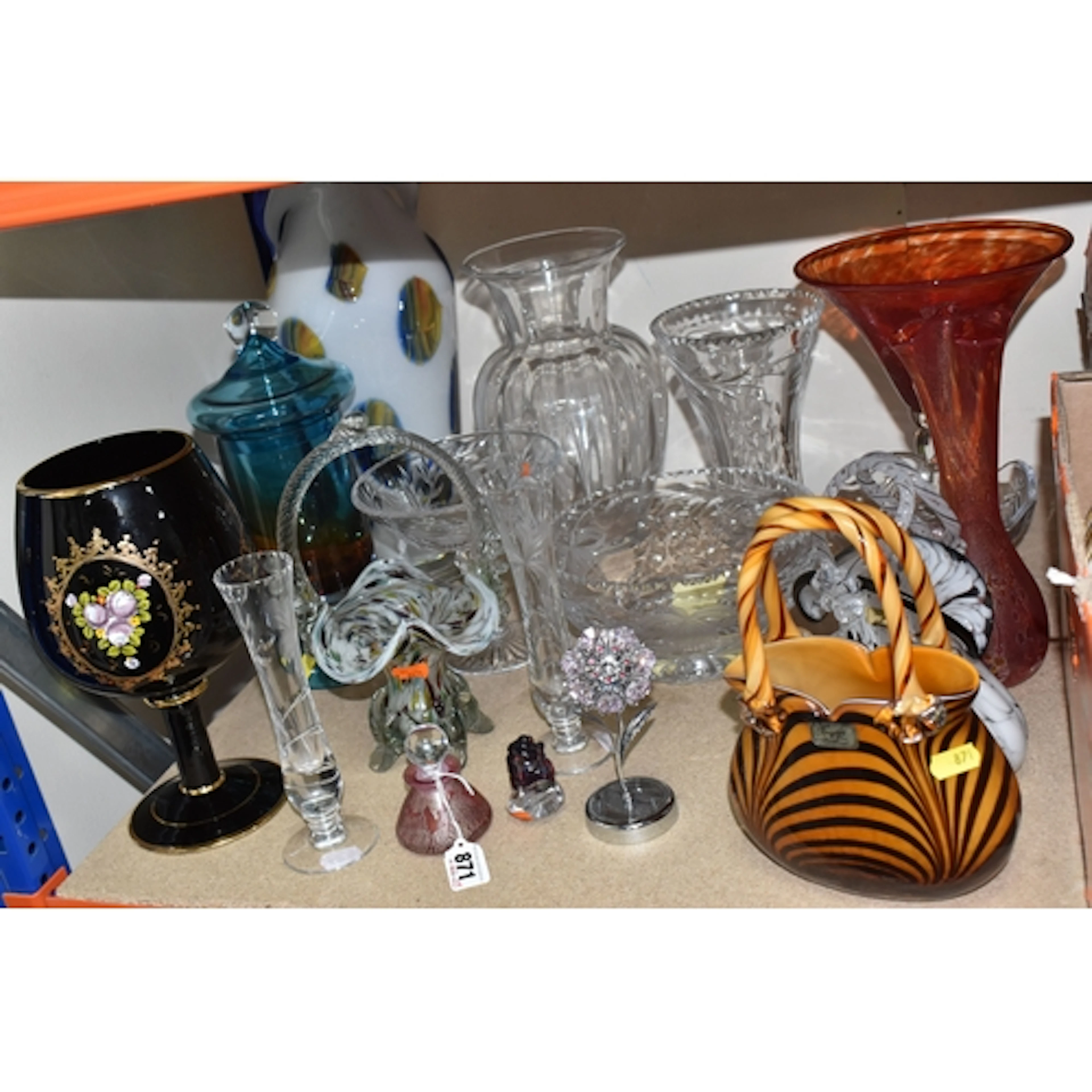 A GROUP OF DECORATIVE GLASS ITEMS, comprising, three pieces ...