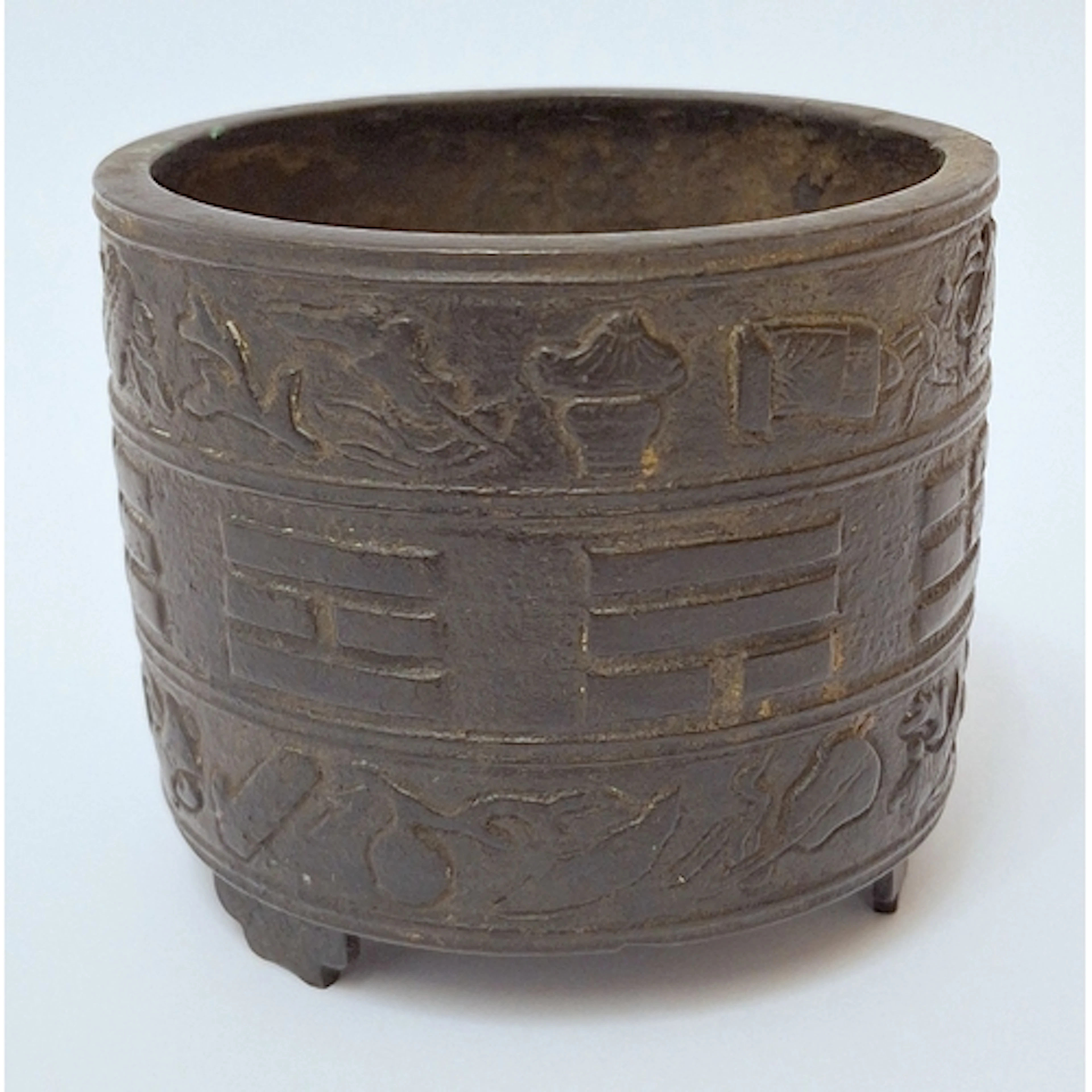 Chinese Bronze Incense Burner on 3 feet, 2 character mark to...
