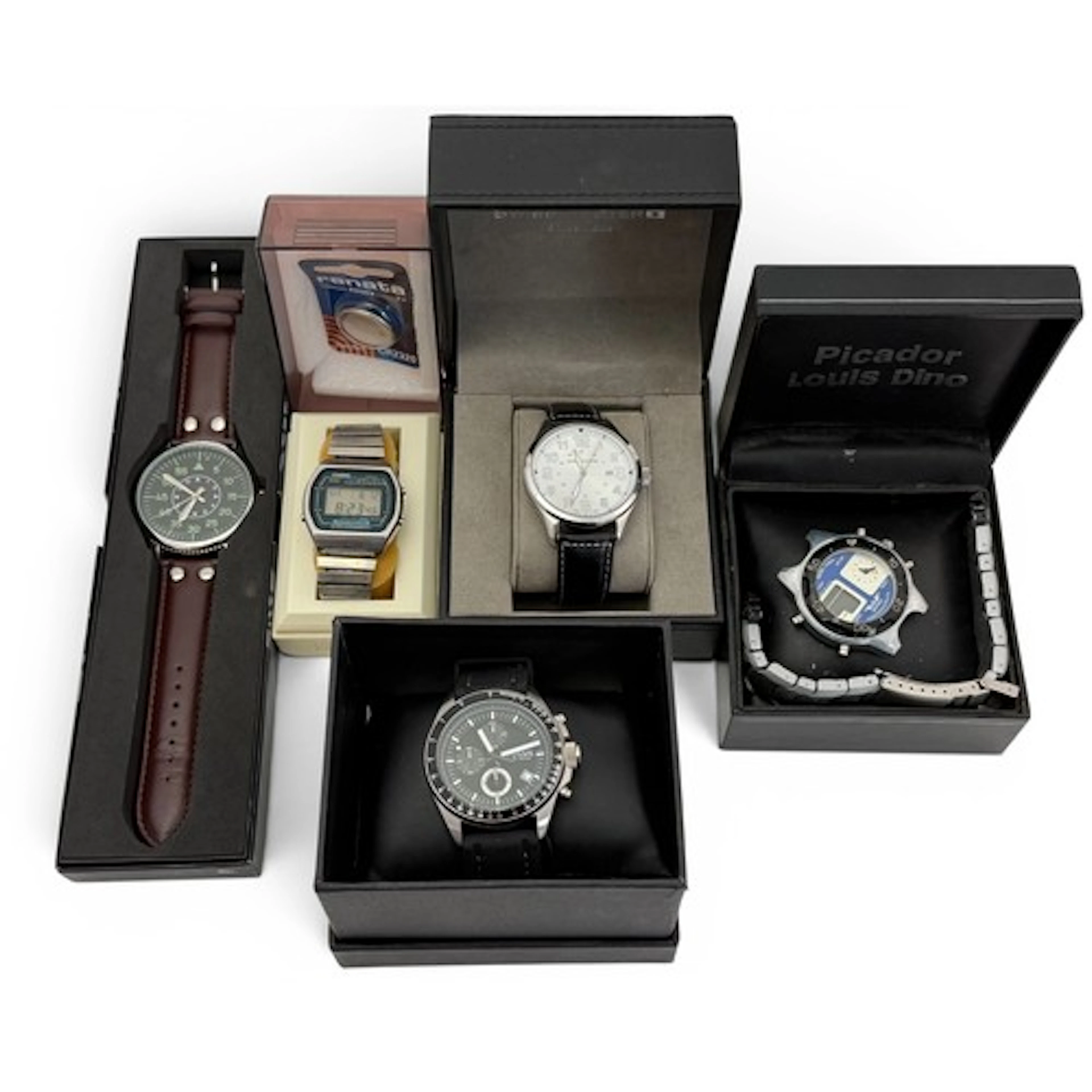 A range of five gents watches to include: Fossil Decker gent...