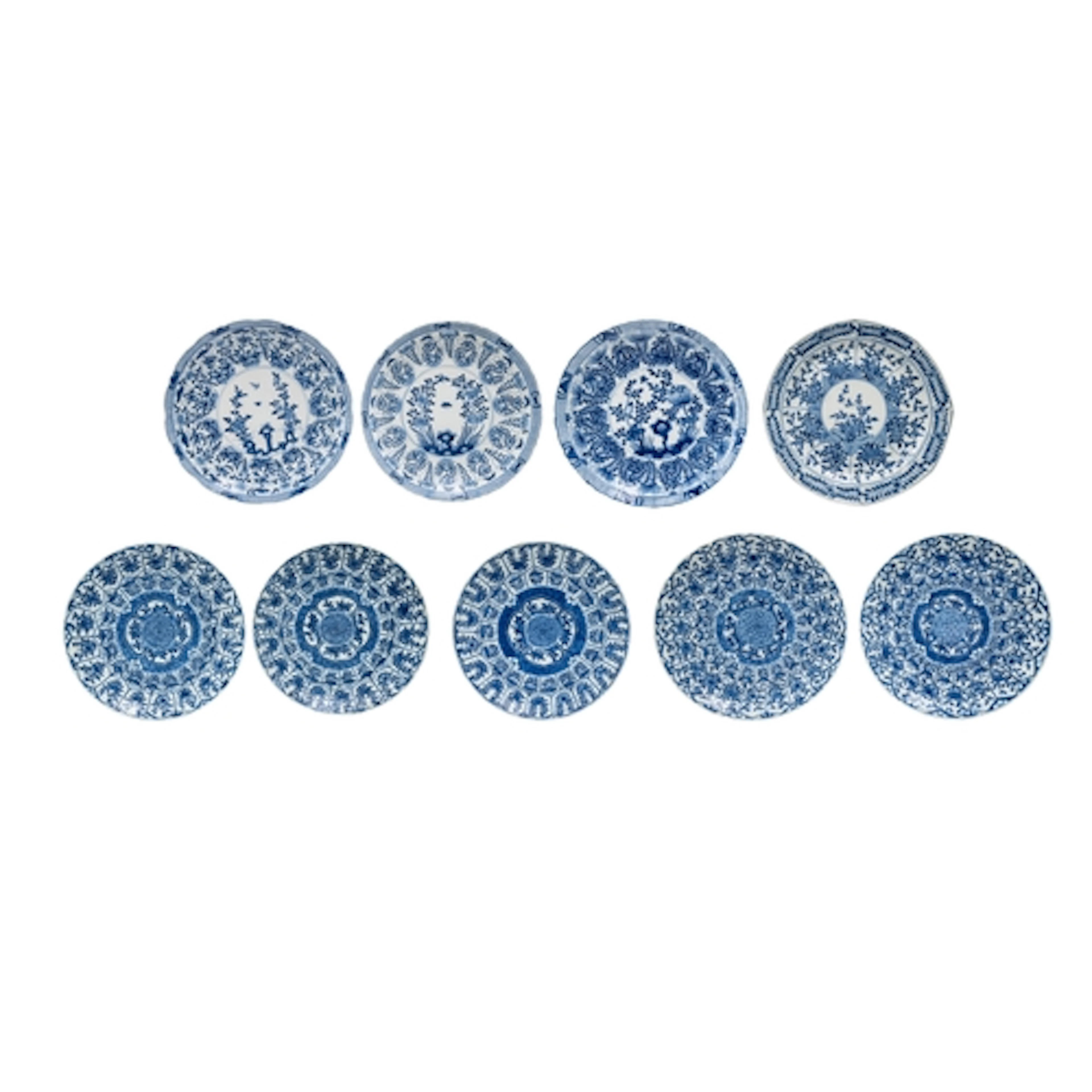 A GROUP OF EIGHT CHINESE BLUE AND WHITE DISHES QING DYNASTY,...