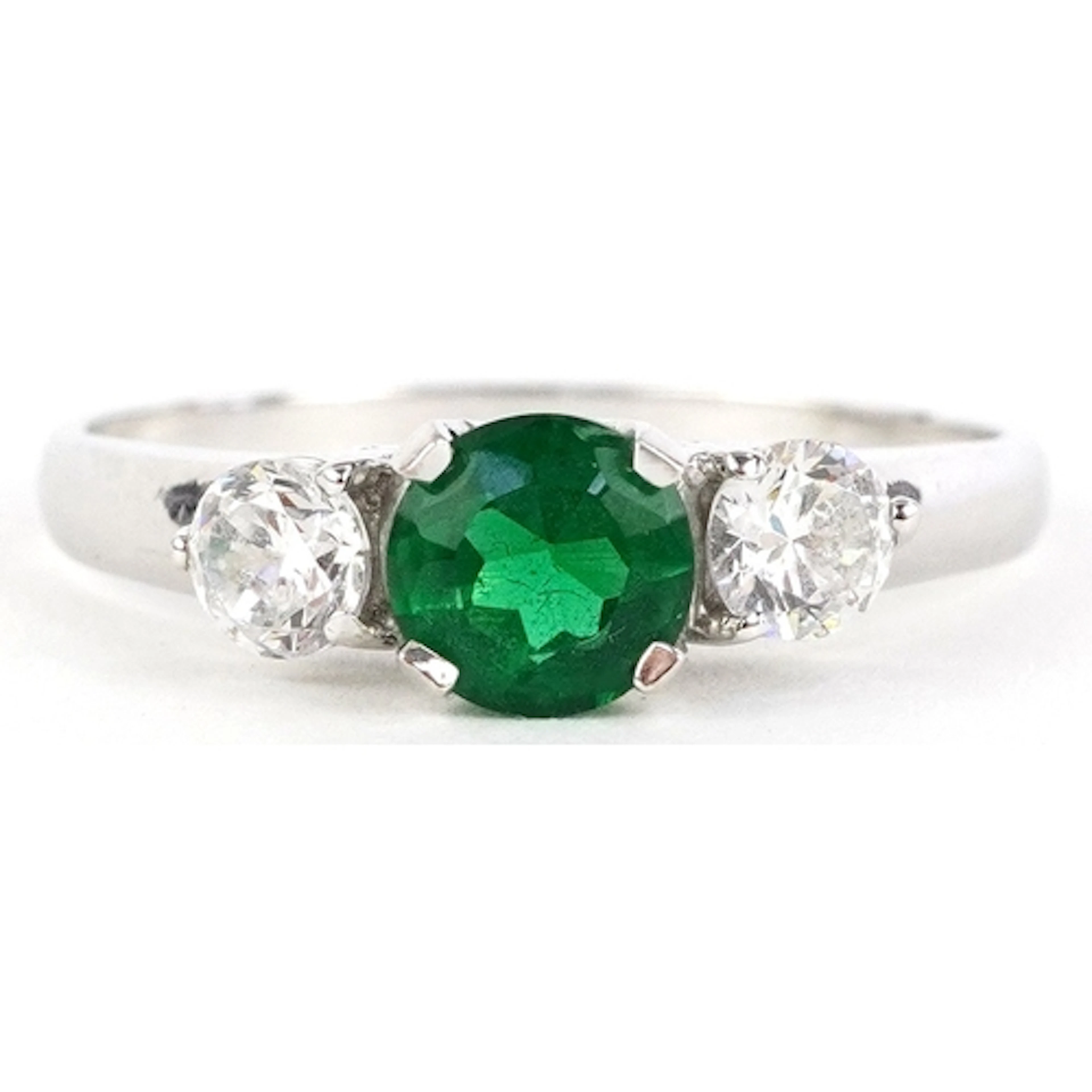 14ct white gold green and clear stone trilogy ring, size T, ...