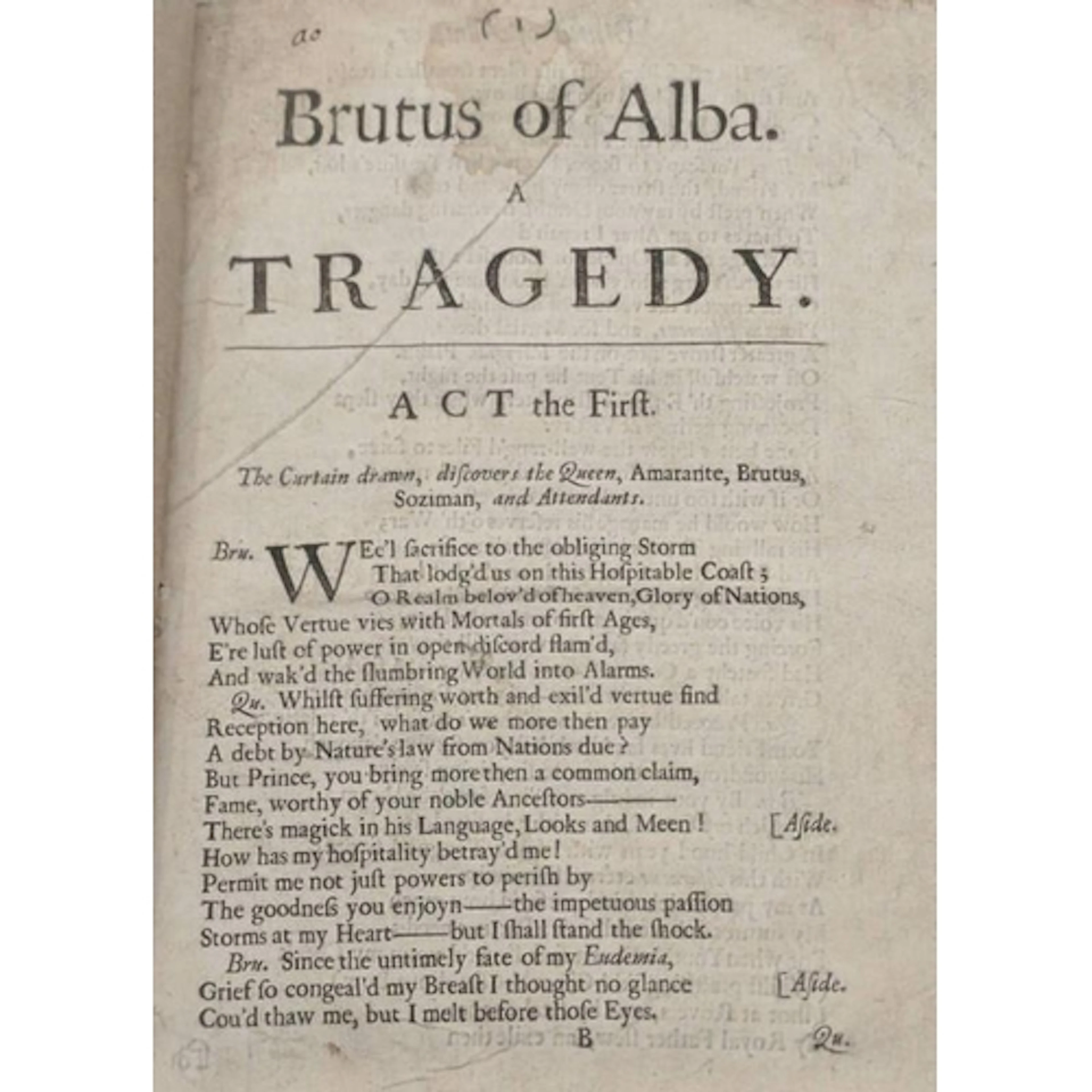 BRUTUS OF ALBA: OR, THE ENCHANTED LOVERS. A TRAGEDY. ACTED A...