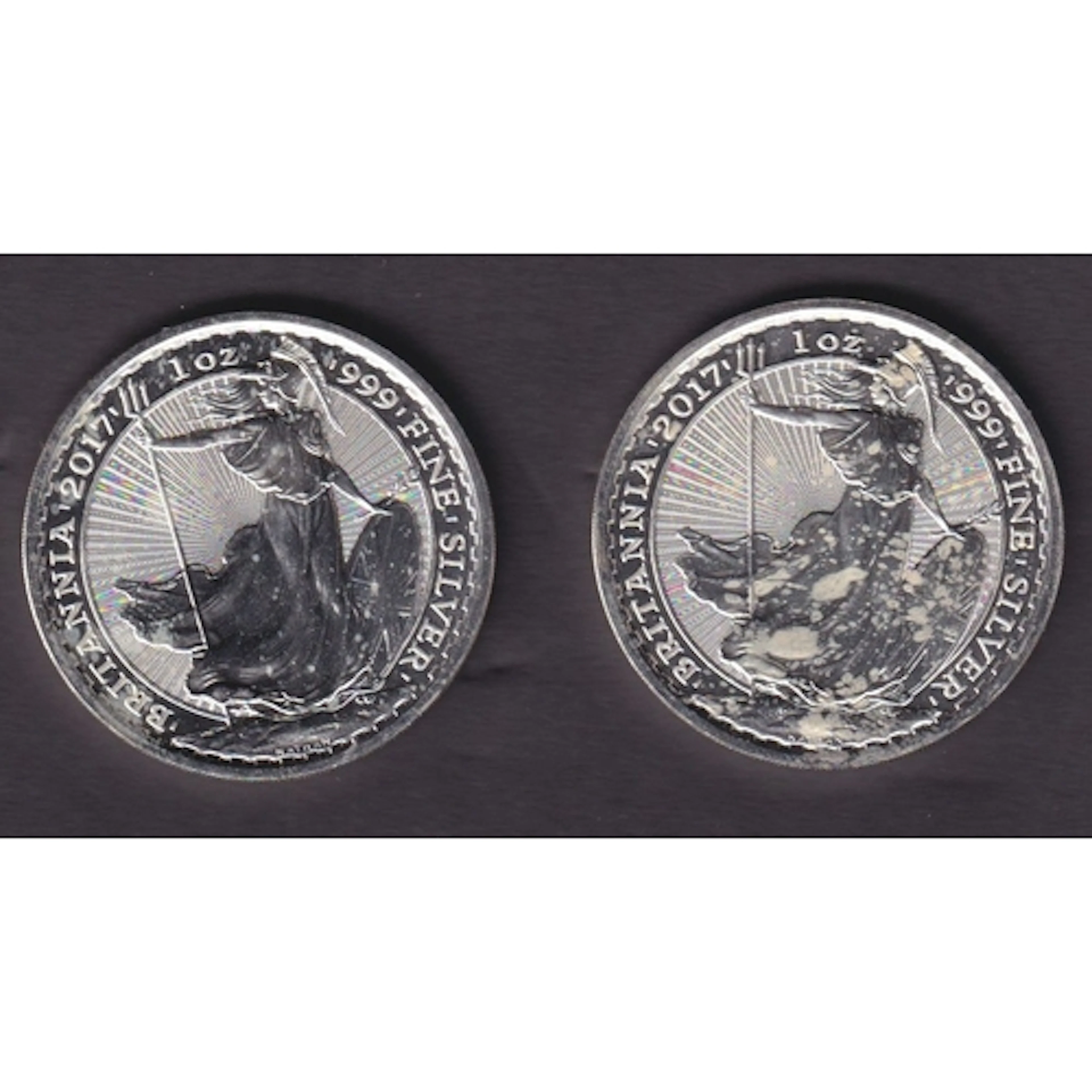 A pair of UK 2017 £2 uncirculated Britannia coins, each weig...