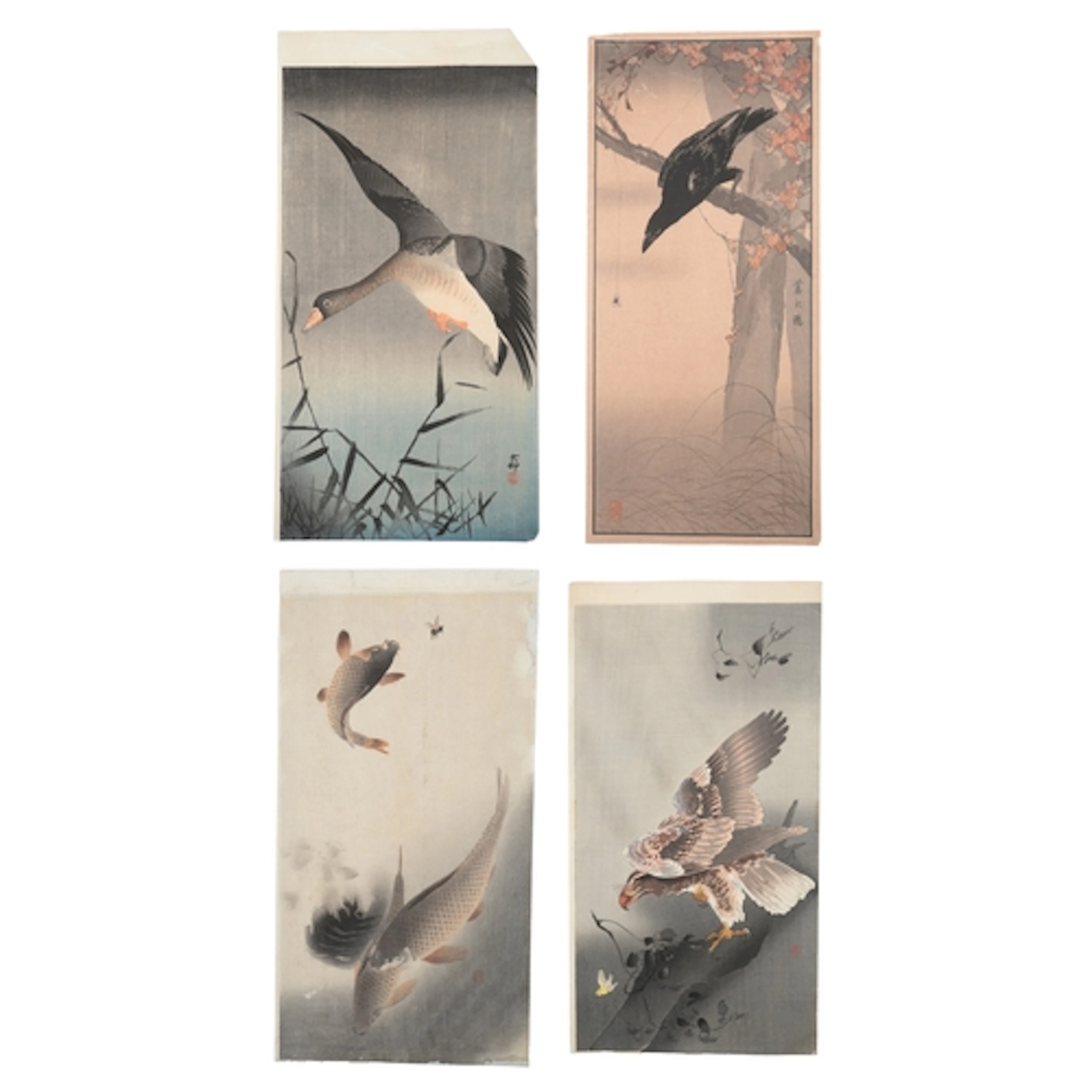 Ohara Koson (Japanese, 1877-1945) Goose descending over ree...