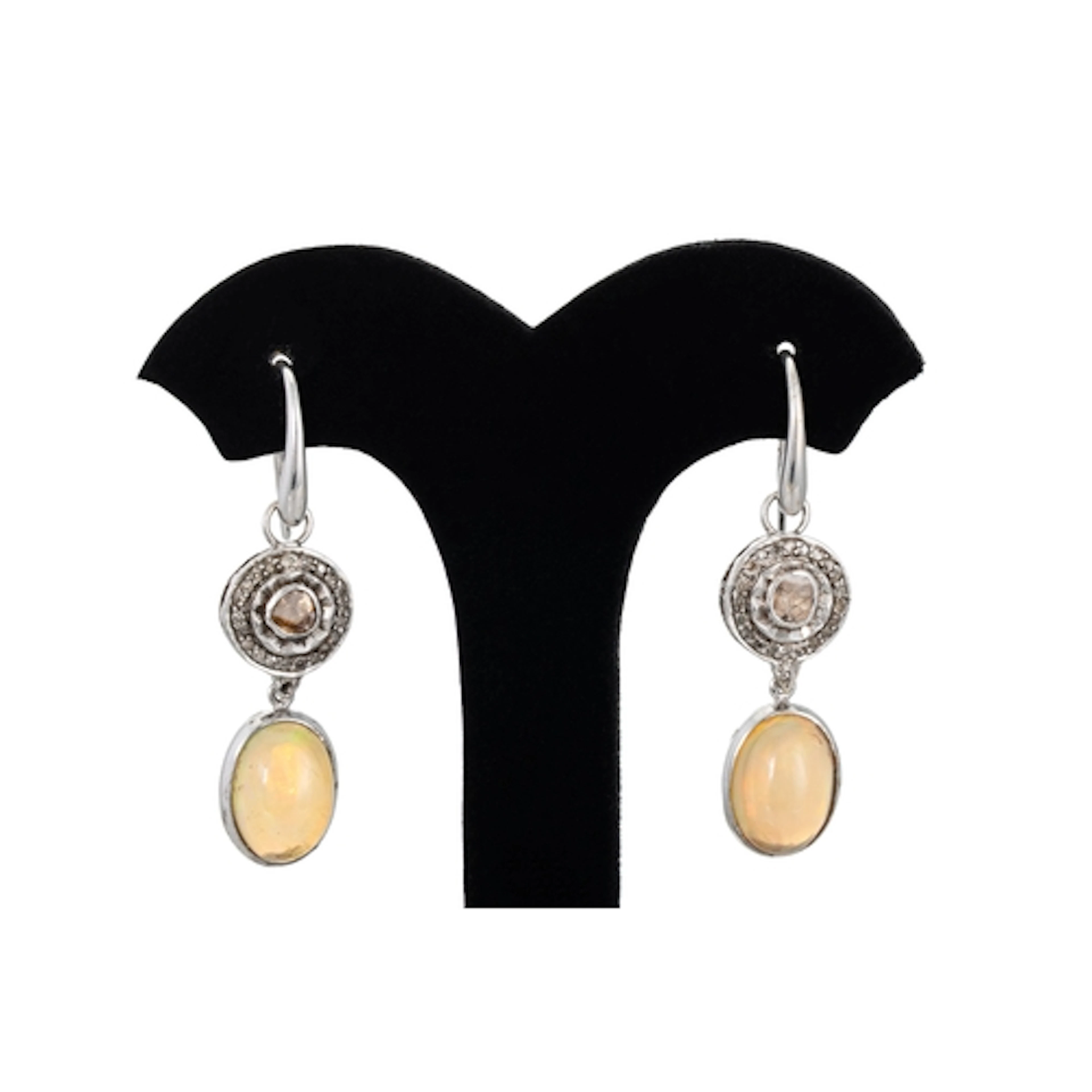 A PAIR OF DIAMOND AND WATER OPAL DROP EARRINGS, the circular...