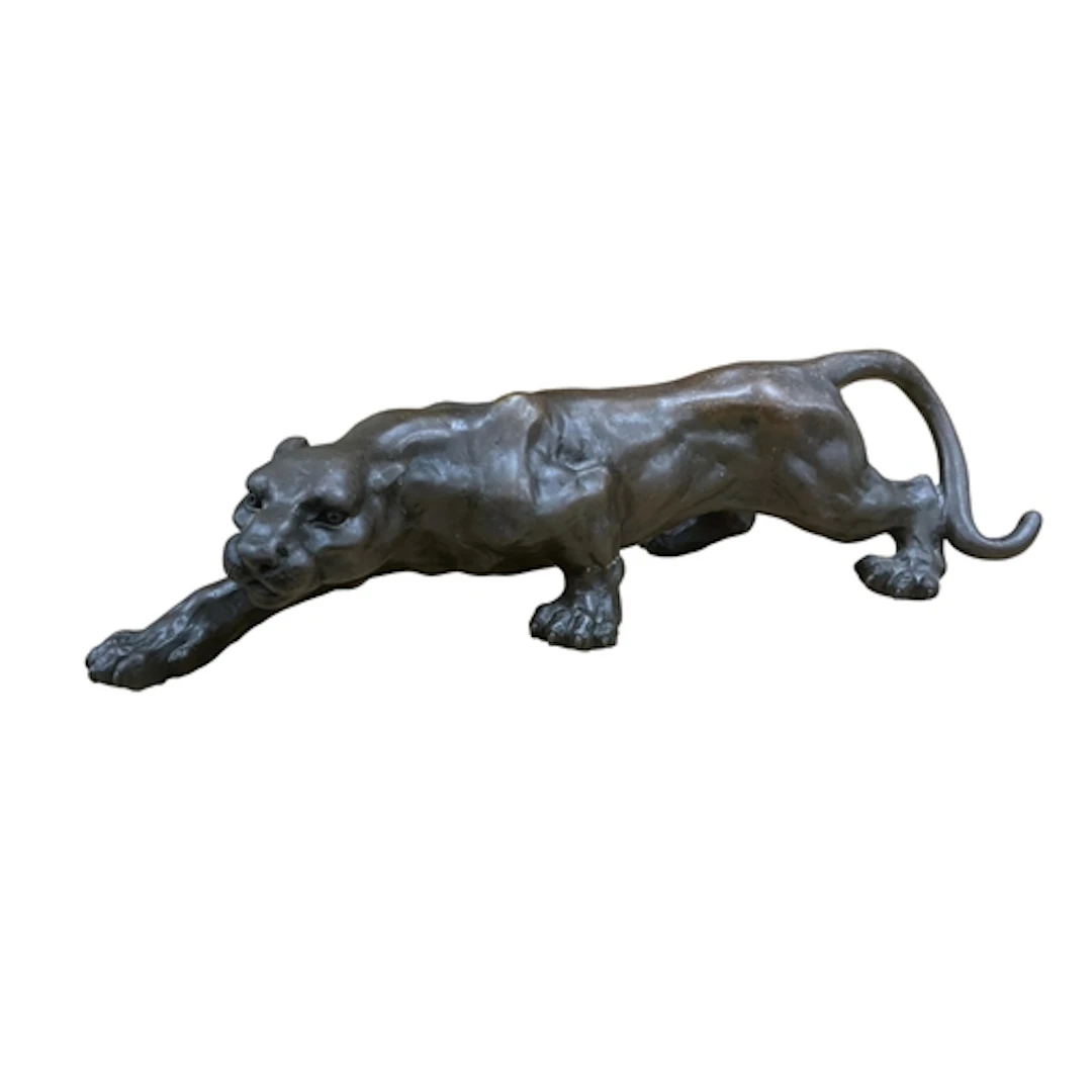 A patinated bronze of a prowling panther, length 38cm....