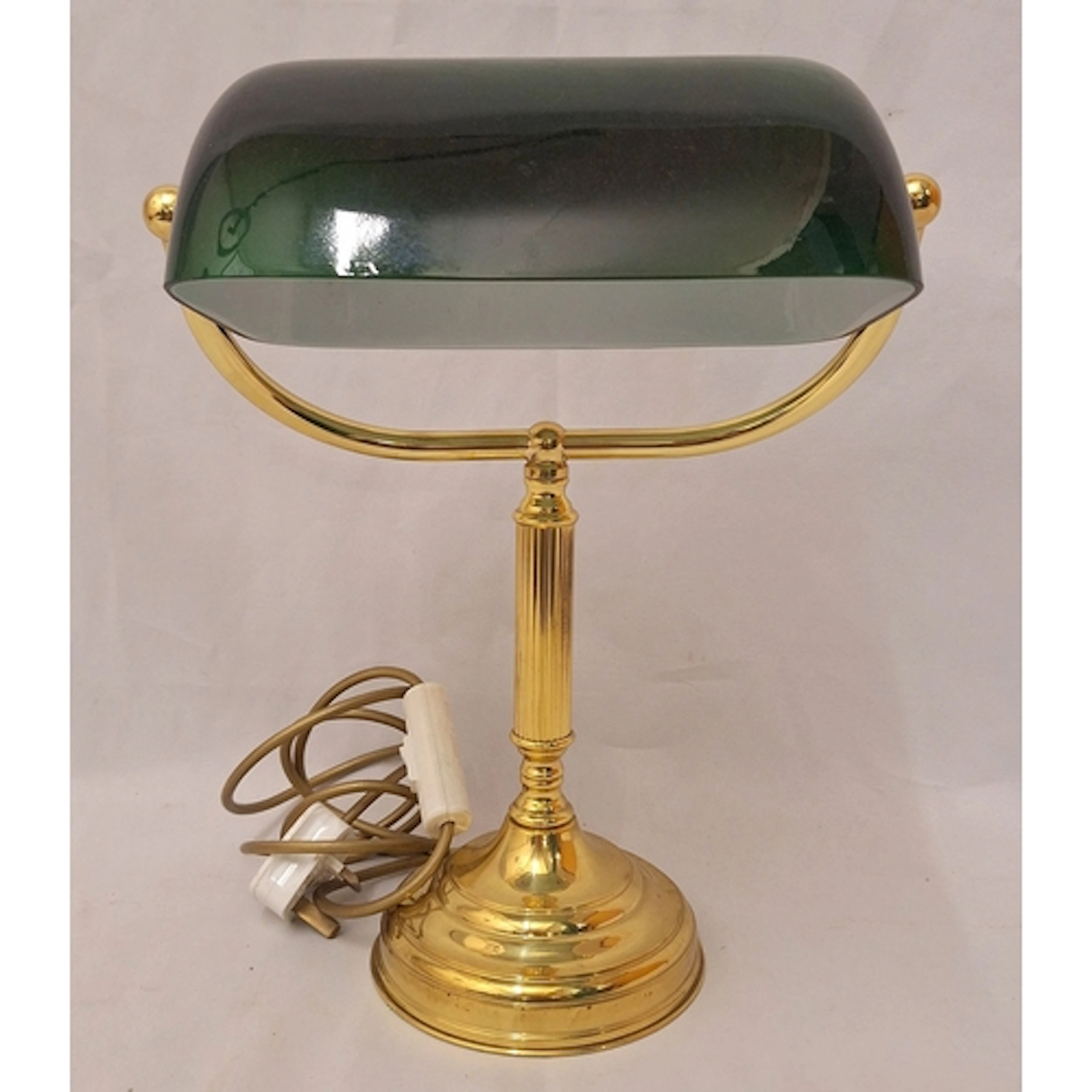 Traditional Bankers Style Lamp, brass base with green glass ...