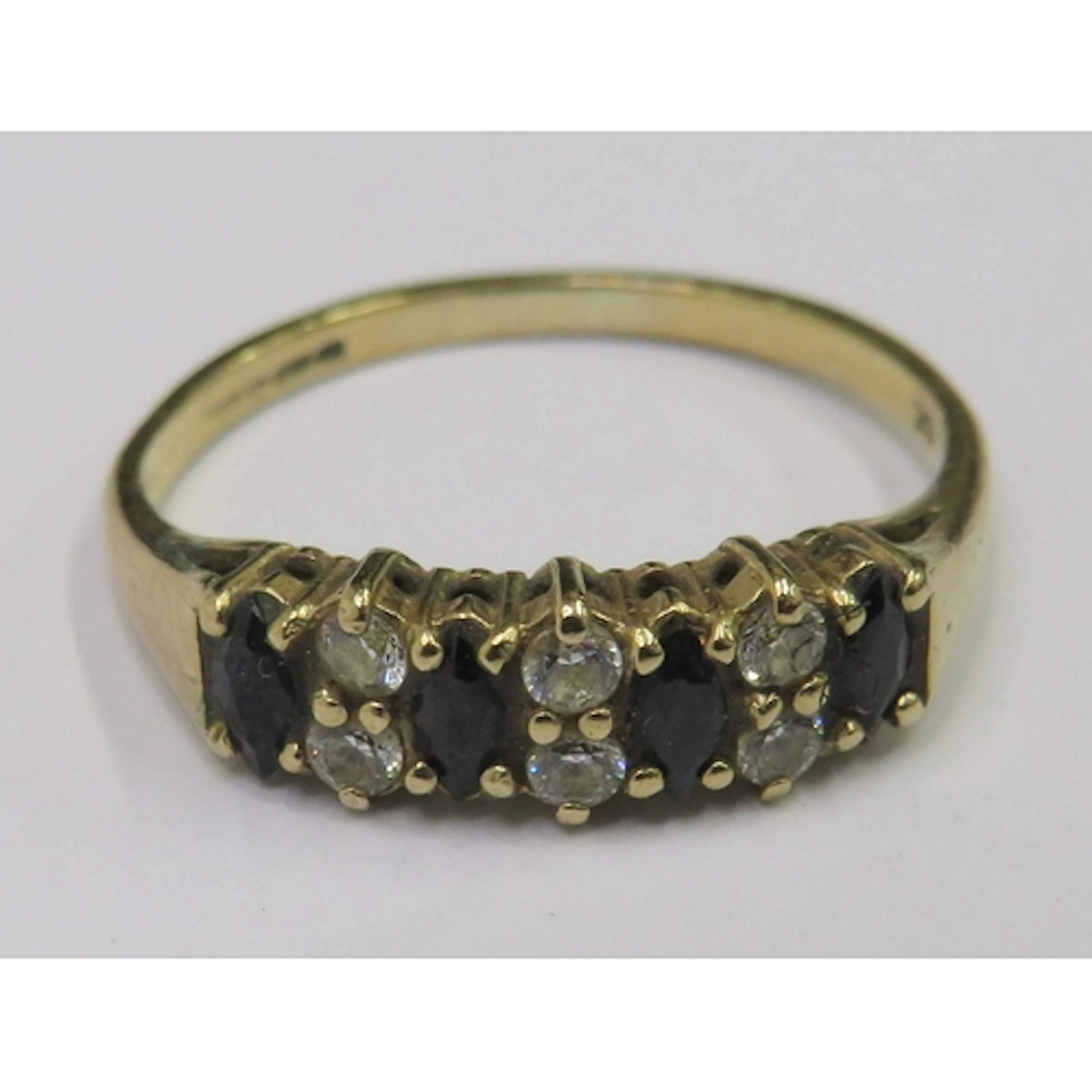 Ladies 9ct Yellow Gold Sapphire CZ Dress Ring, 4 sapphires i...
