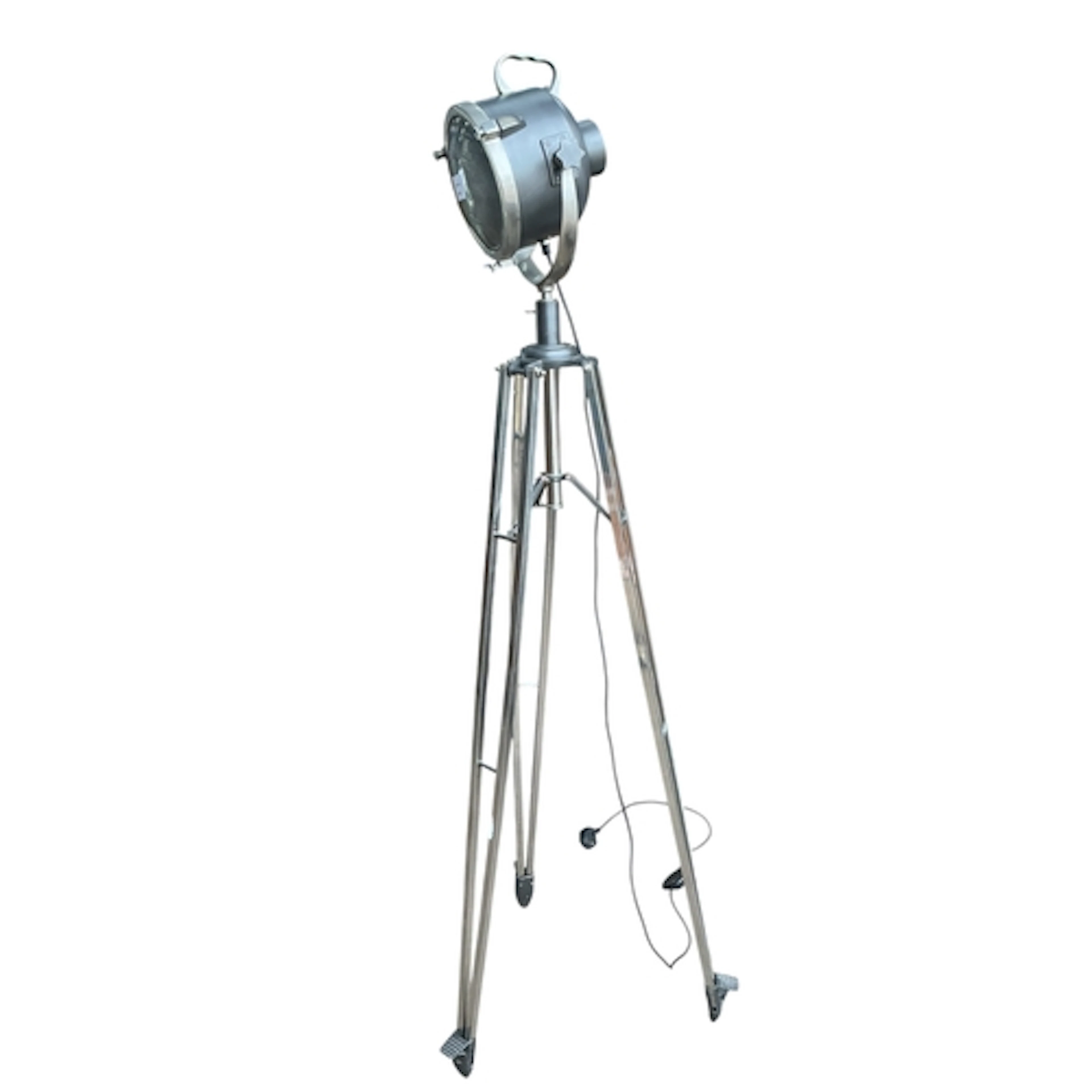An industrial style spotlight floor lamp on tripod support, ...