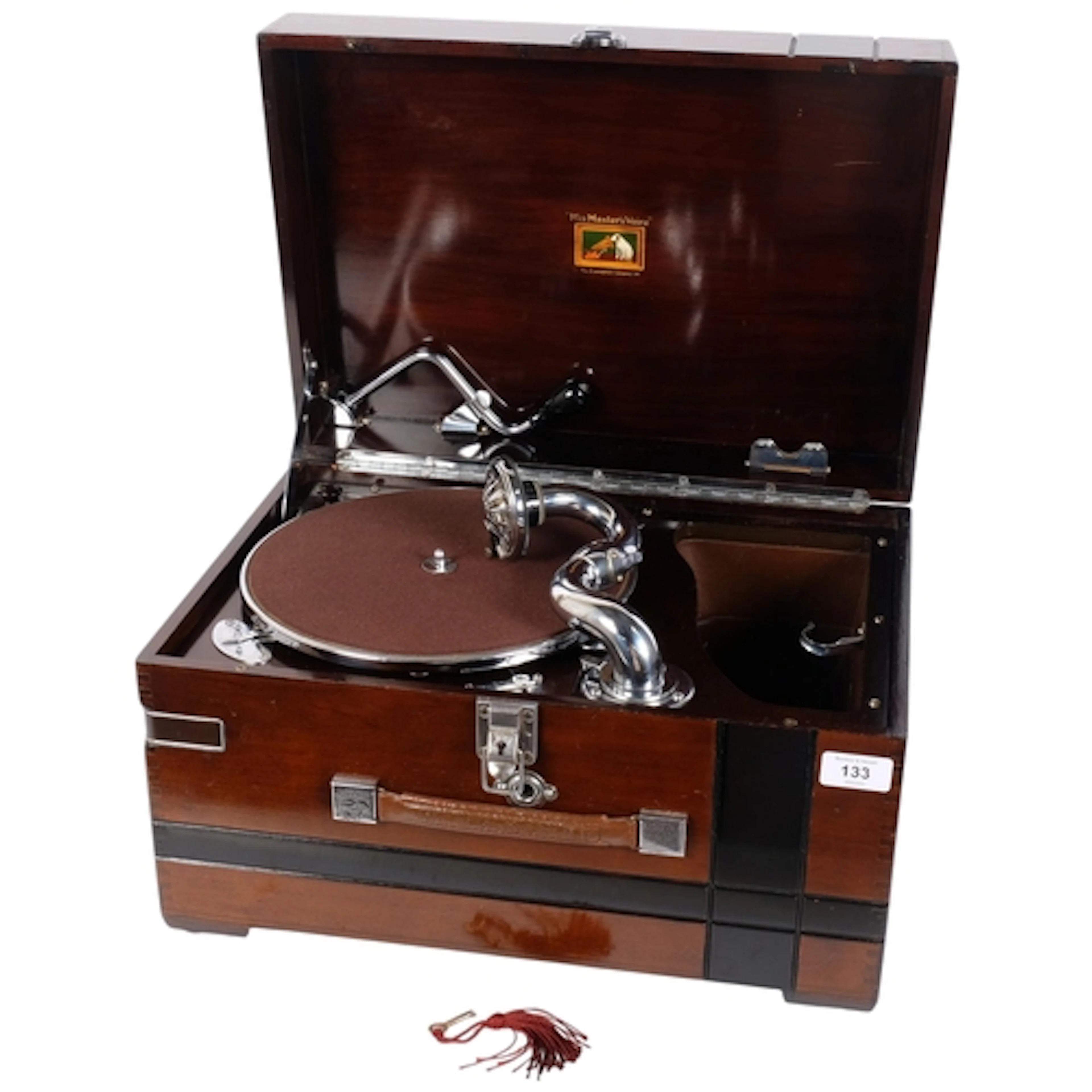 A rare HMV portable model 118 gramophone, case W43cm, H26cm,...