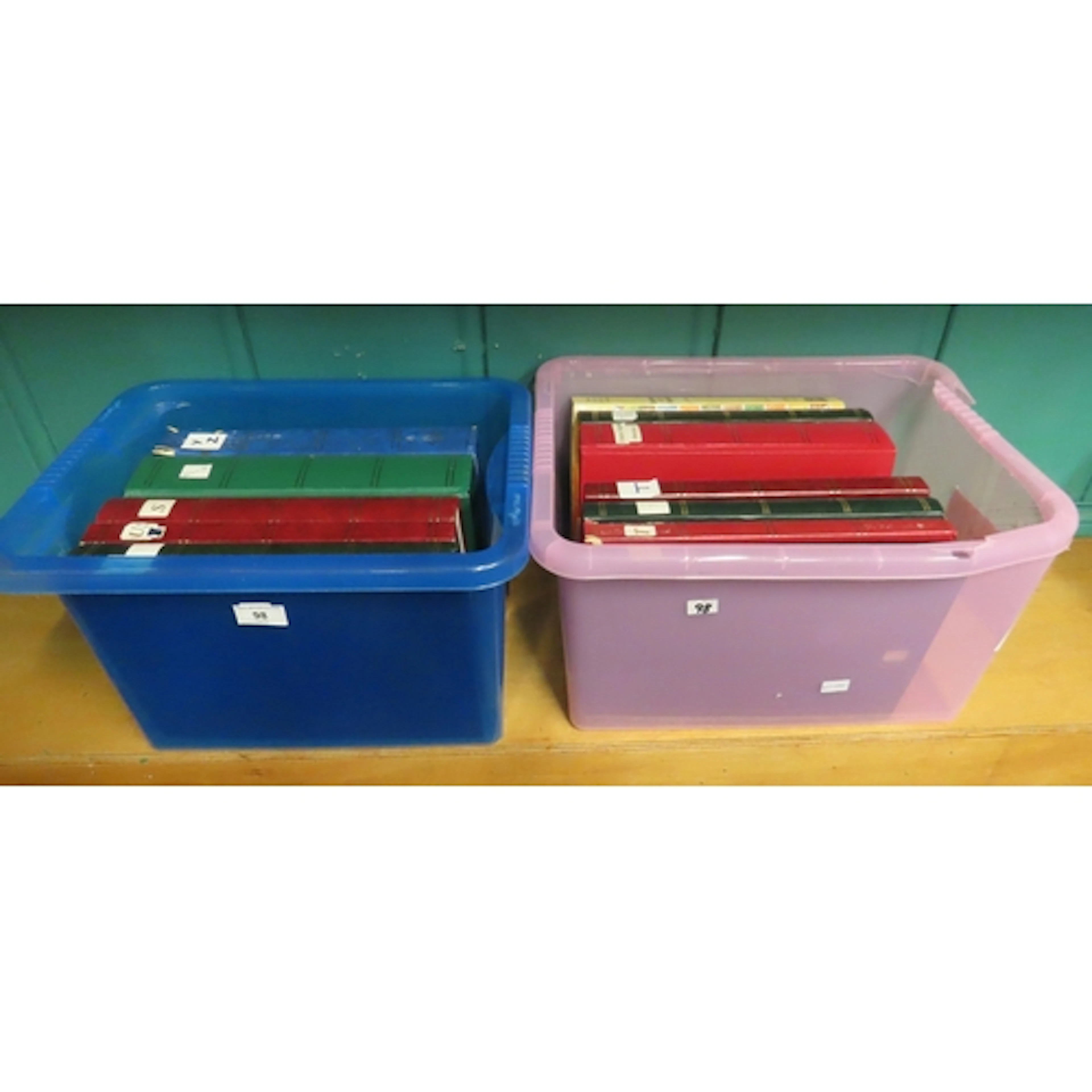 A lot of two boxes of stamp albums labelled S-Z to include s...