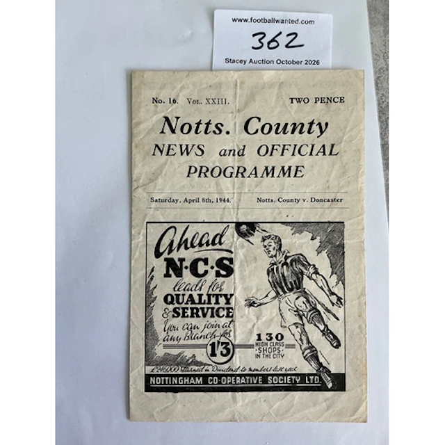 43/44 Notts County v Doncaster Rovers Football Programme: Go...
