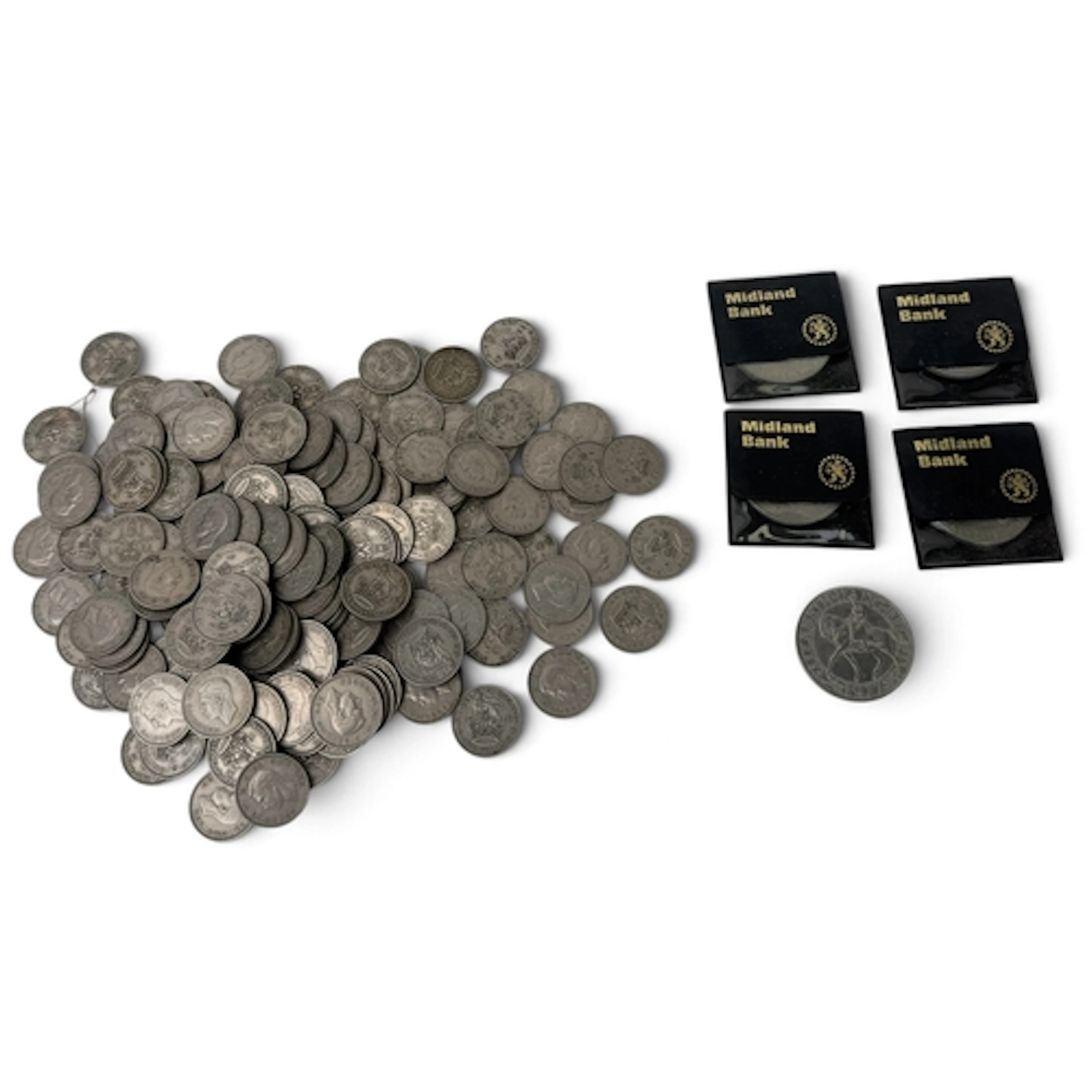 A COLLECTION OF 1948 ONE SHILLING COINS, TOGETHER WITH OTHER...