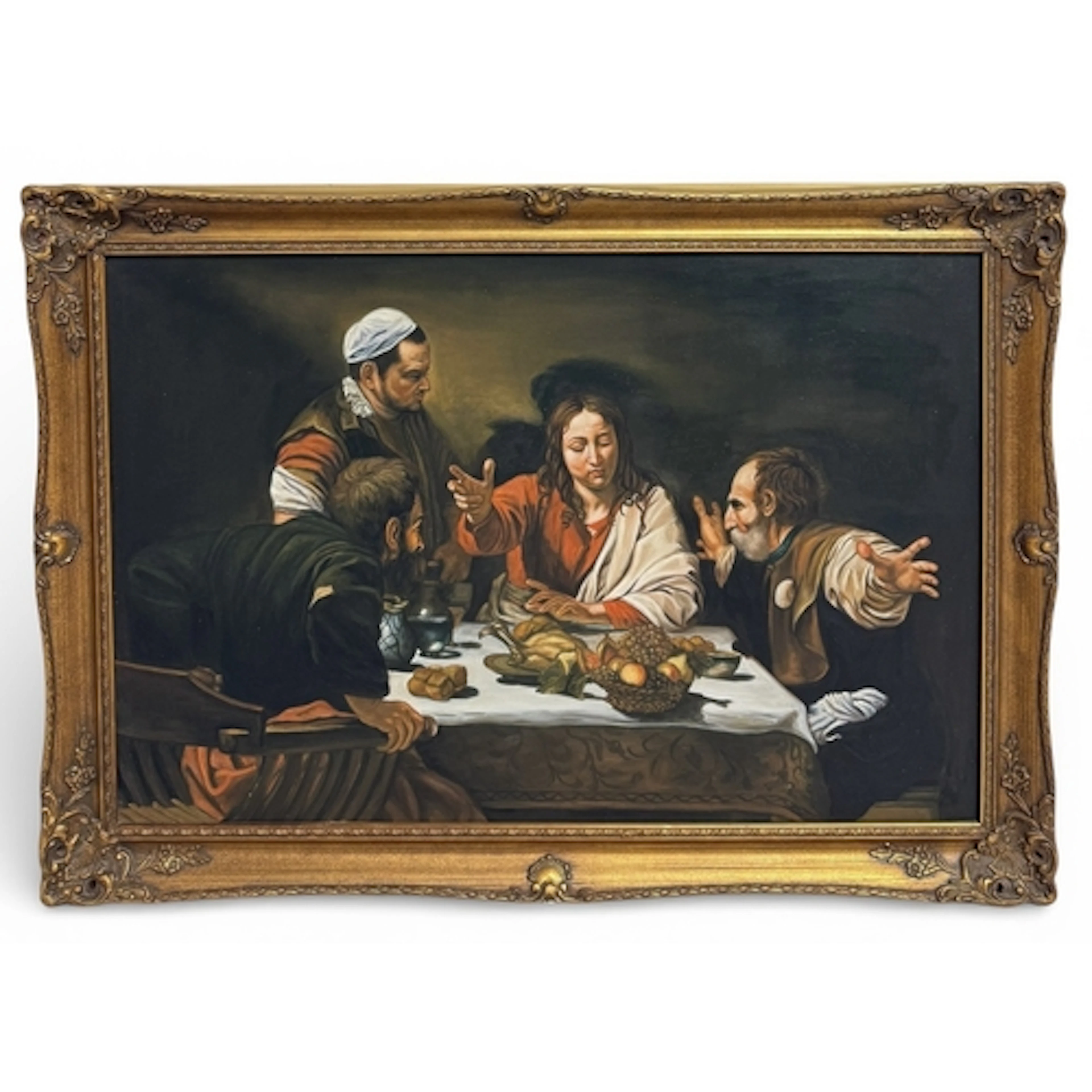 AFTER CARAVAGGIO: A LARGE OIL PAINTING ON CANVAS 'SUPPER AT ...