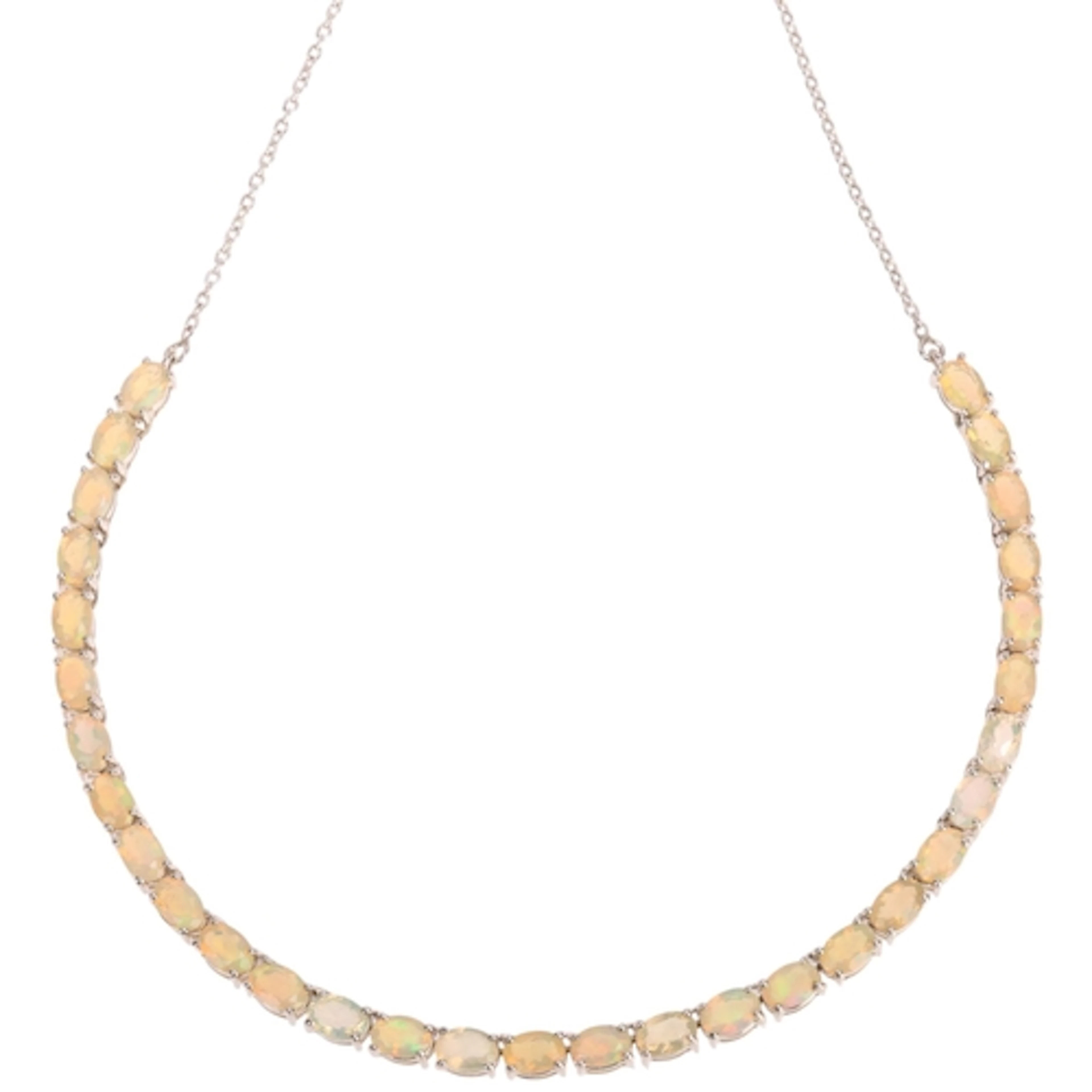 A sterling silver Ethiopian opal line necklace, Gemporia, Bi...