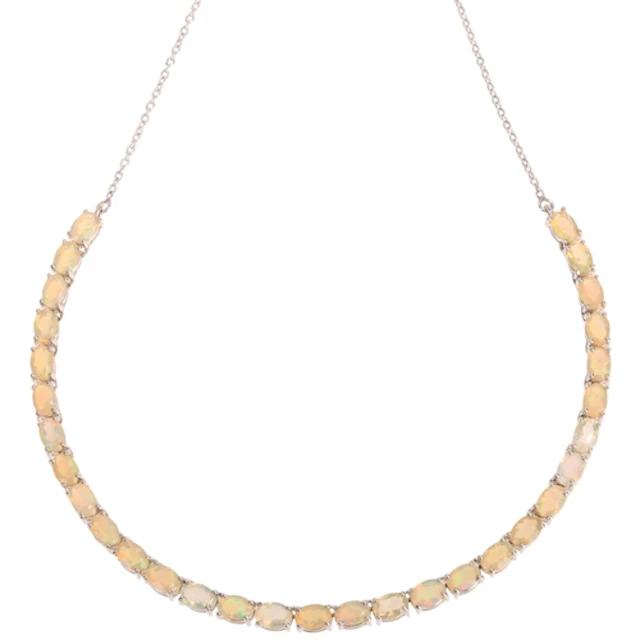 A sterling silver Ethiopian opal line necklace, Gemporia, Bi...