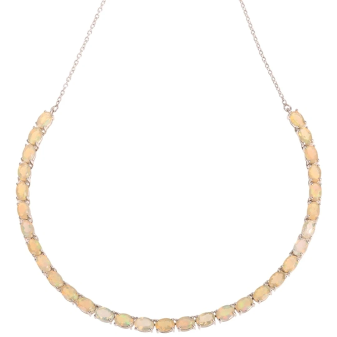 A sterling silver Ethiopian opal line necklace, Gemporia, Bi...
