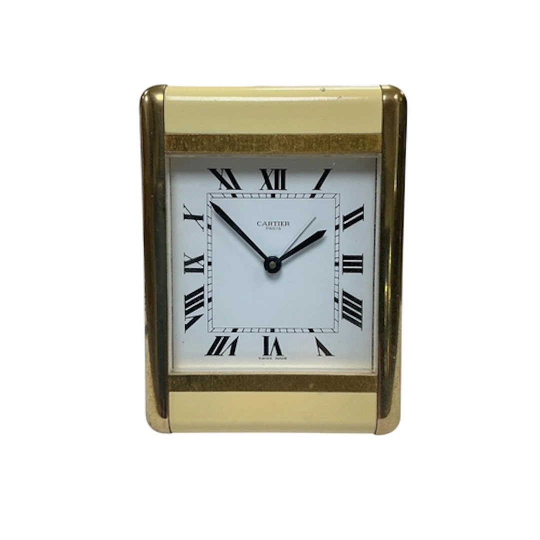 A Cartier Tank cream travel clock, ref. 7505, no. 02440, 11 ...