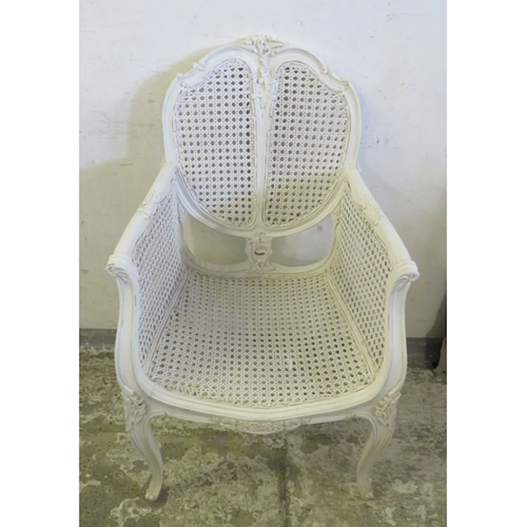 Reproduction Louis XVI Bergere Armchair, hand carved frame w...