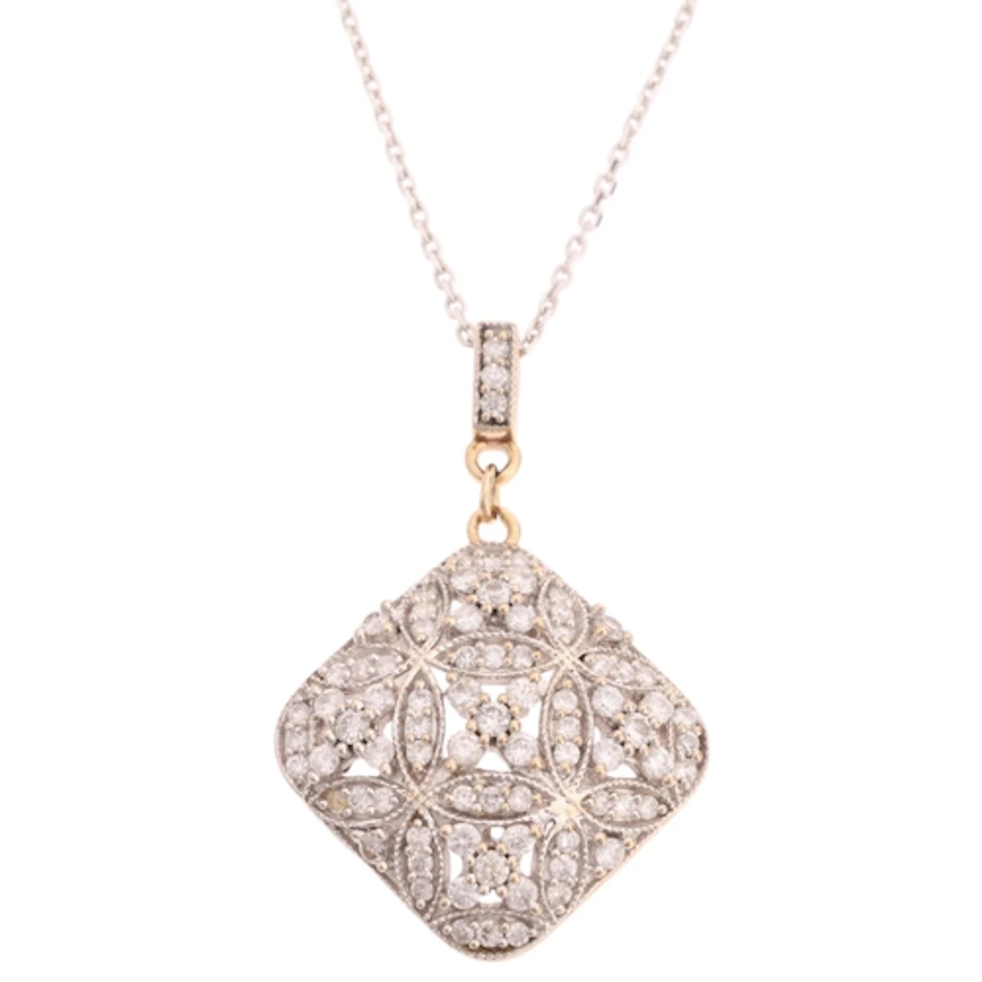 A Contemporary 9ct two-colour gold diamond flowerhead pendan...