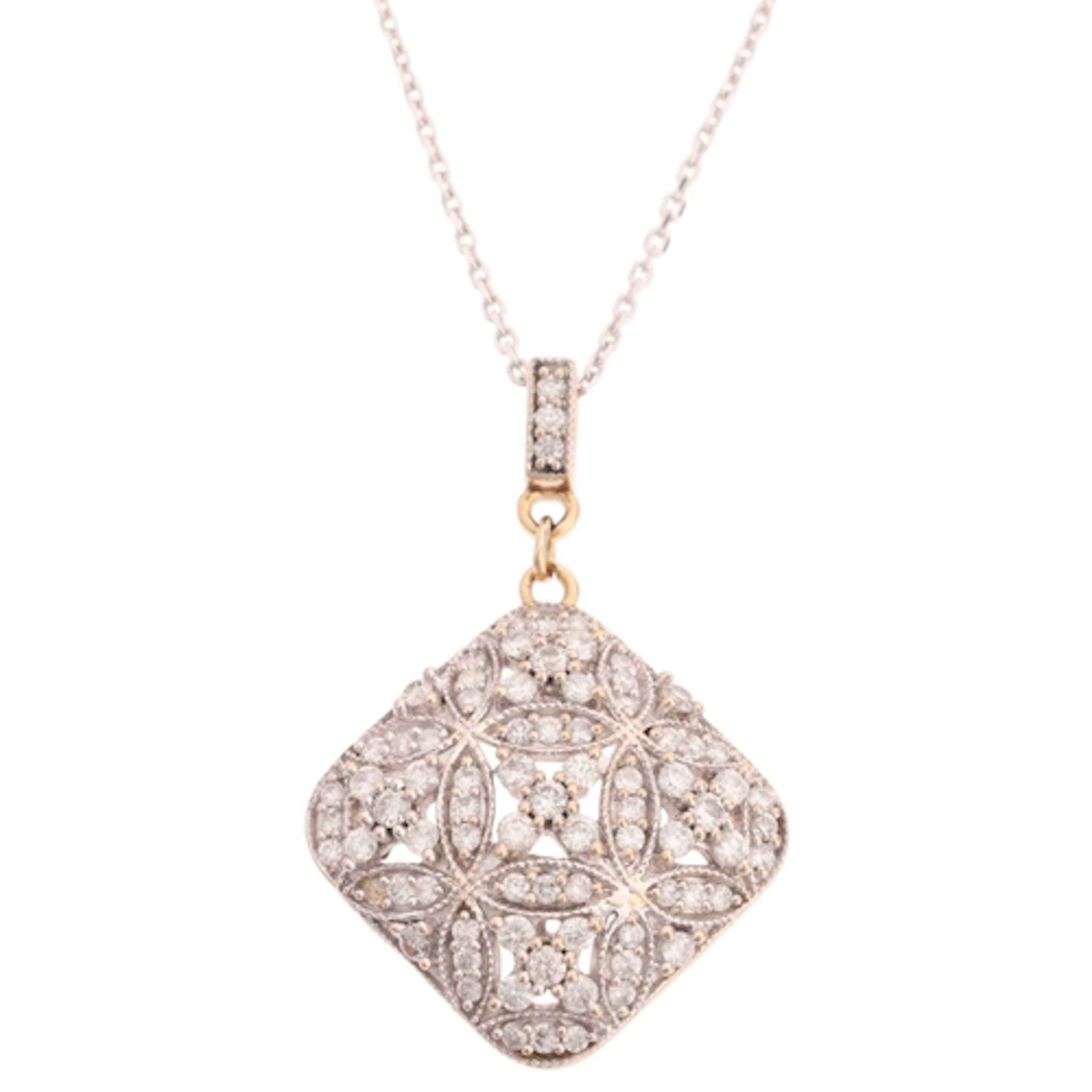 A Contemporary 9ct two-colour gold diamond flowerhead pendan...