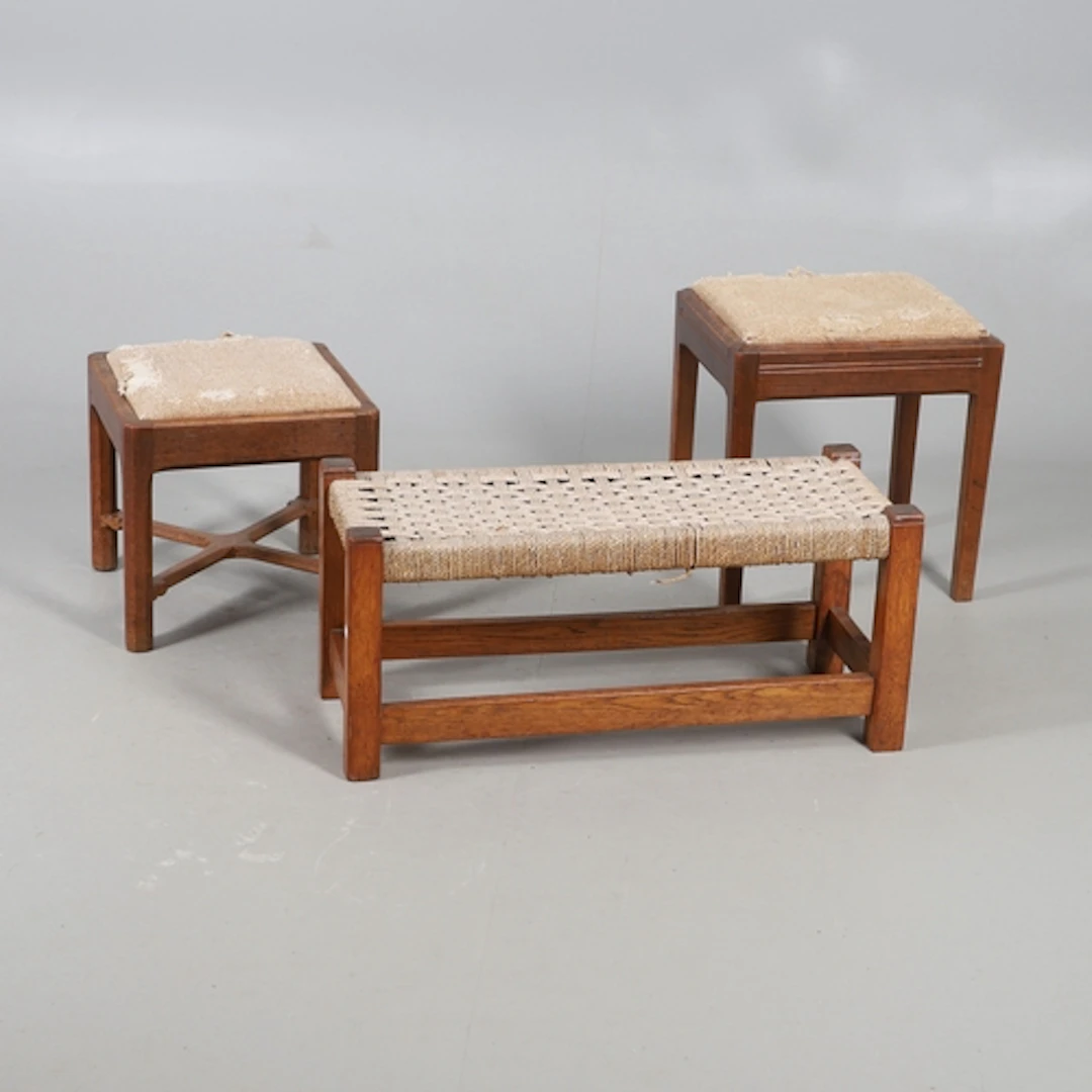 GORDON RUSSELL - TWO COTSWOLD SCHOOL STOOLS. Including a sma...