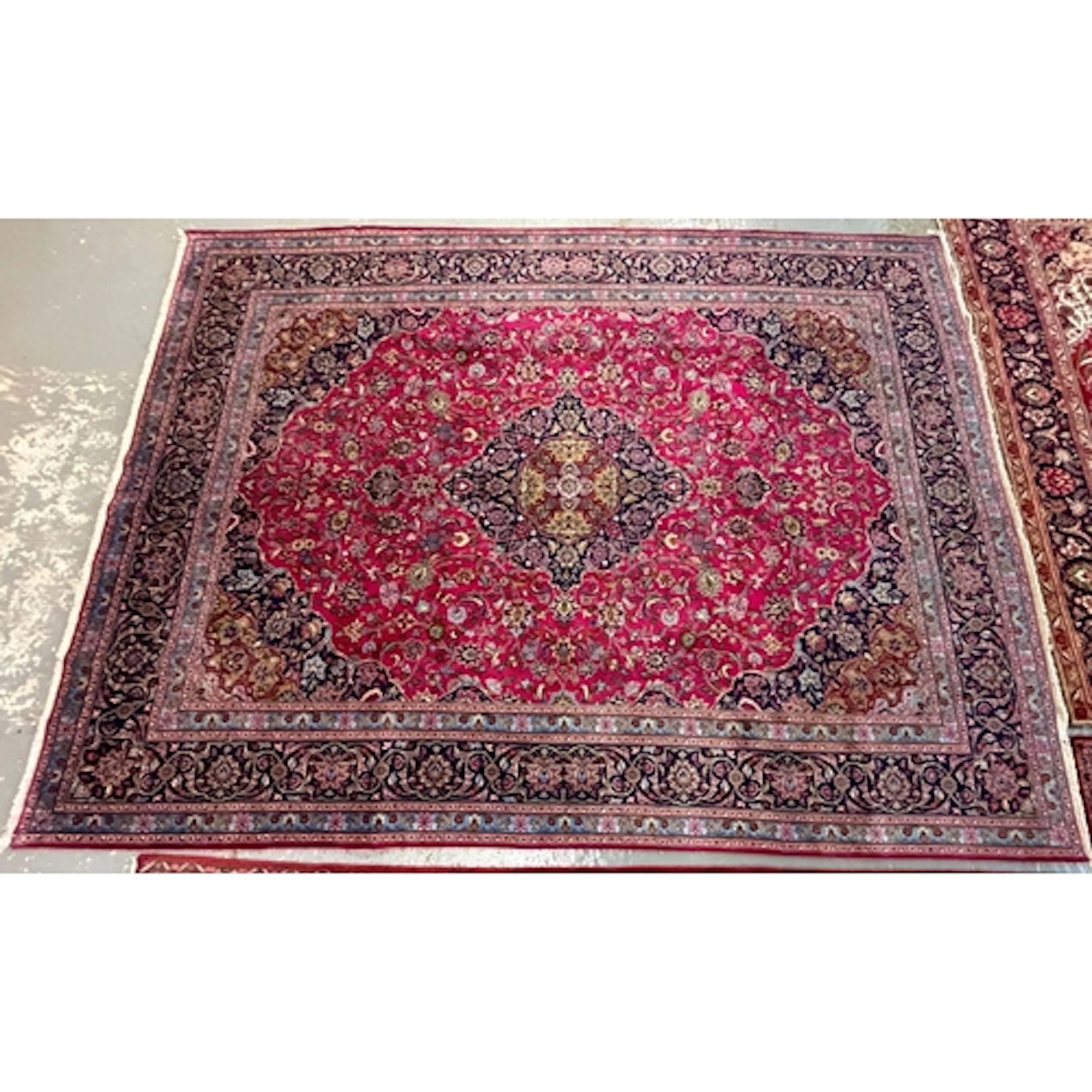 Persian Mashad red and blue ground hand woven carpet with ce...