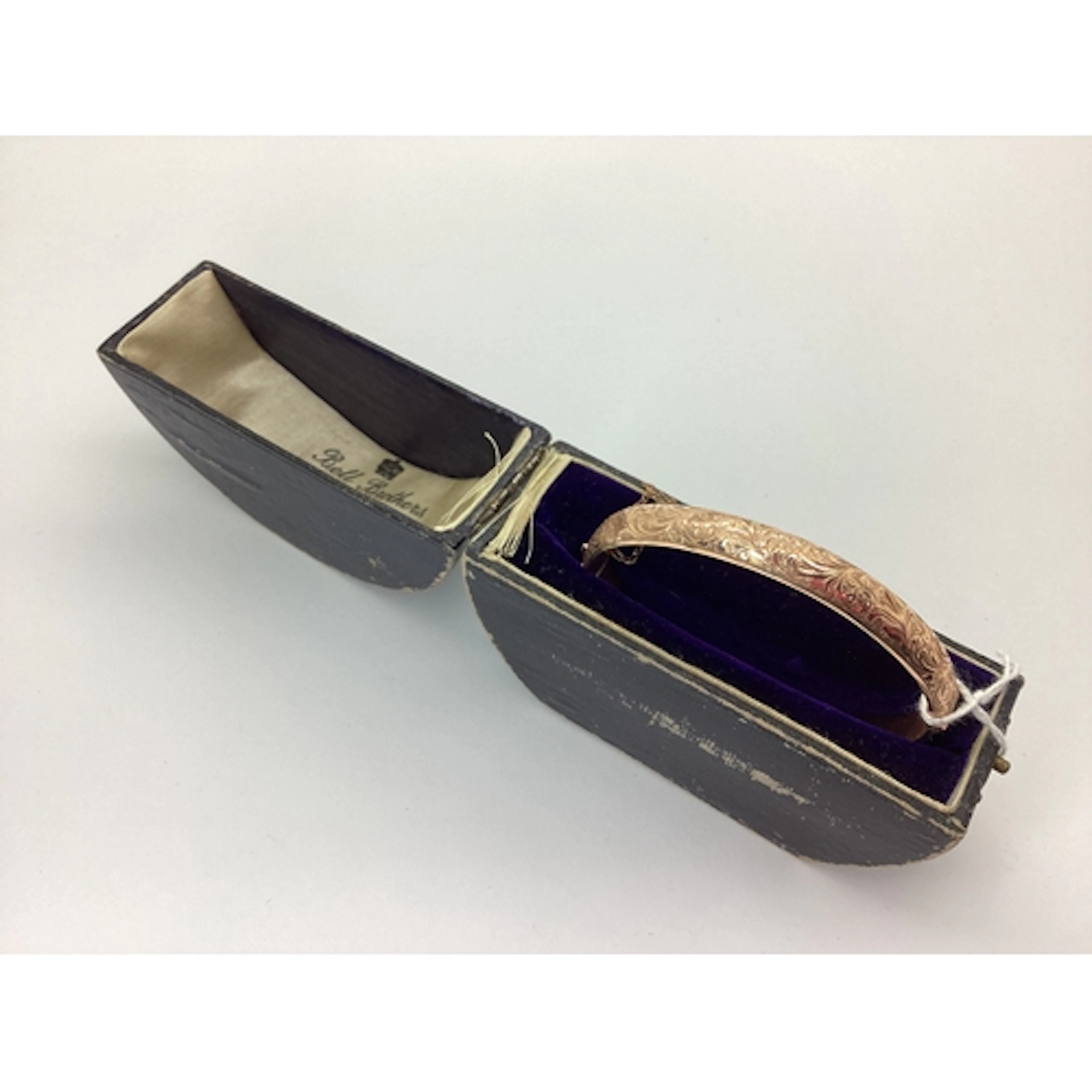 An Antique Chester Hallmarked 9ct Rose Gold Hinged Bangle, l...