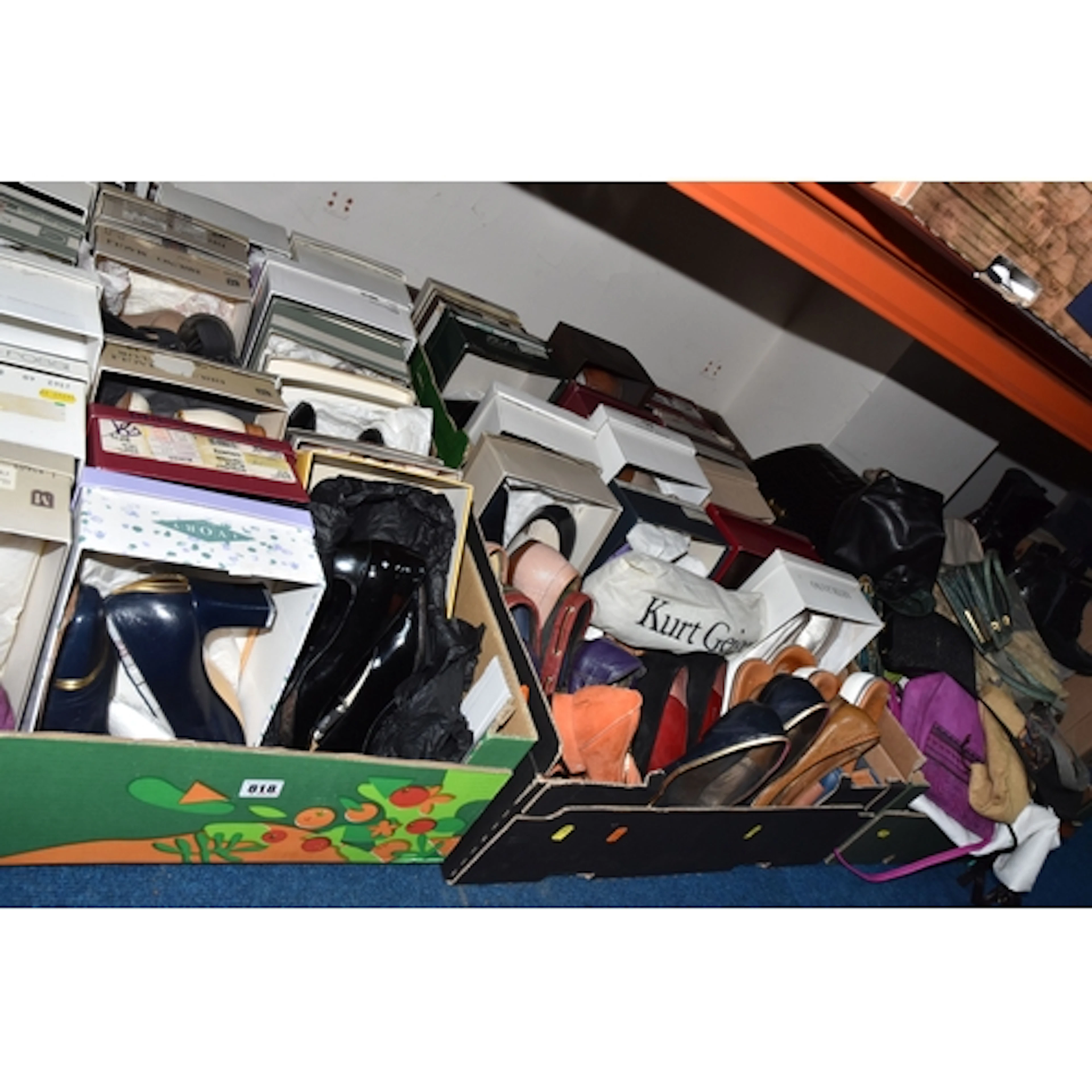 SIX BOXES OF LADIES' SHOES AND HANDBAGS shoes from makers su...