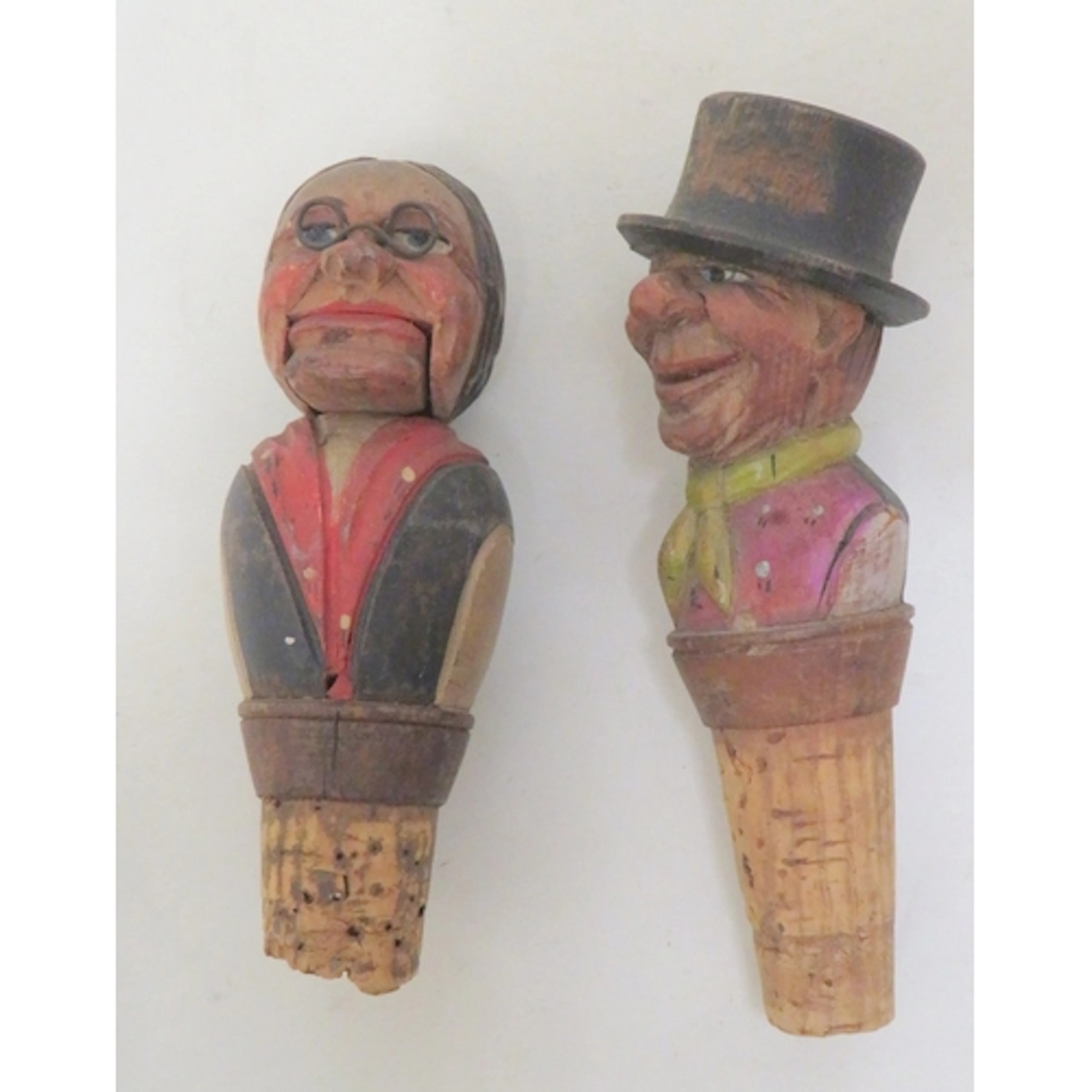 2 Vintage Italian Anri Style Carved Wooden Bottle Stoppers, ...