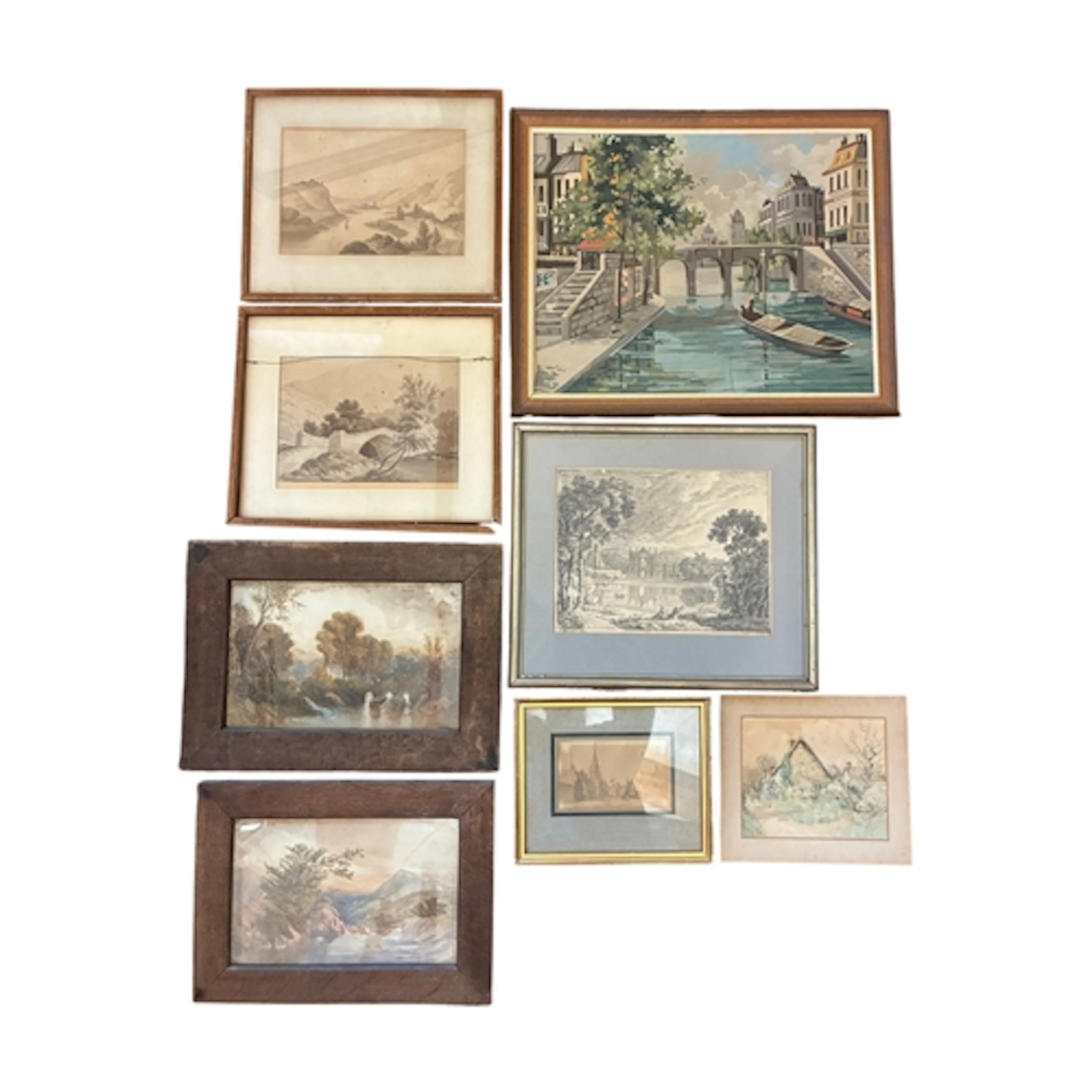 An assortment of 19th-20th century paintings and drawings: A...