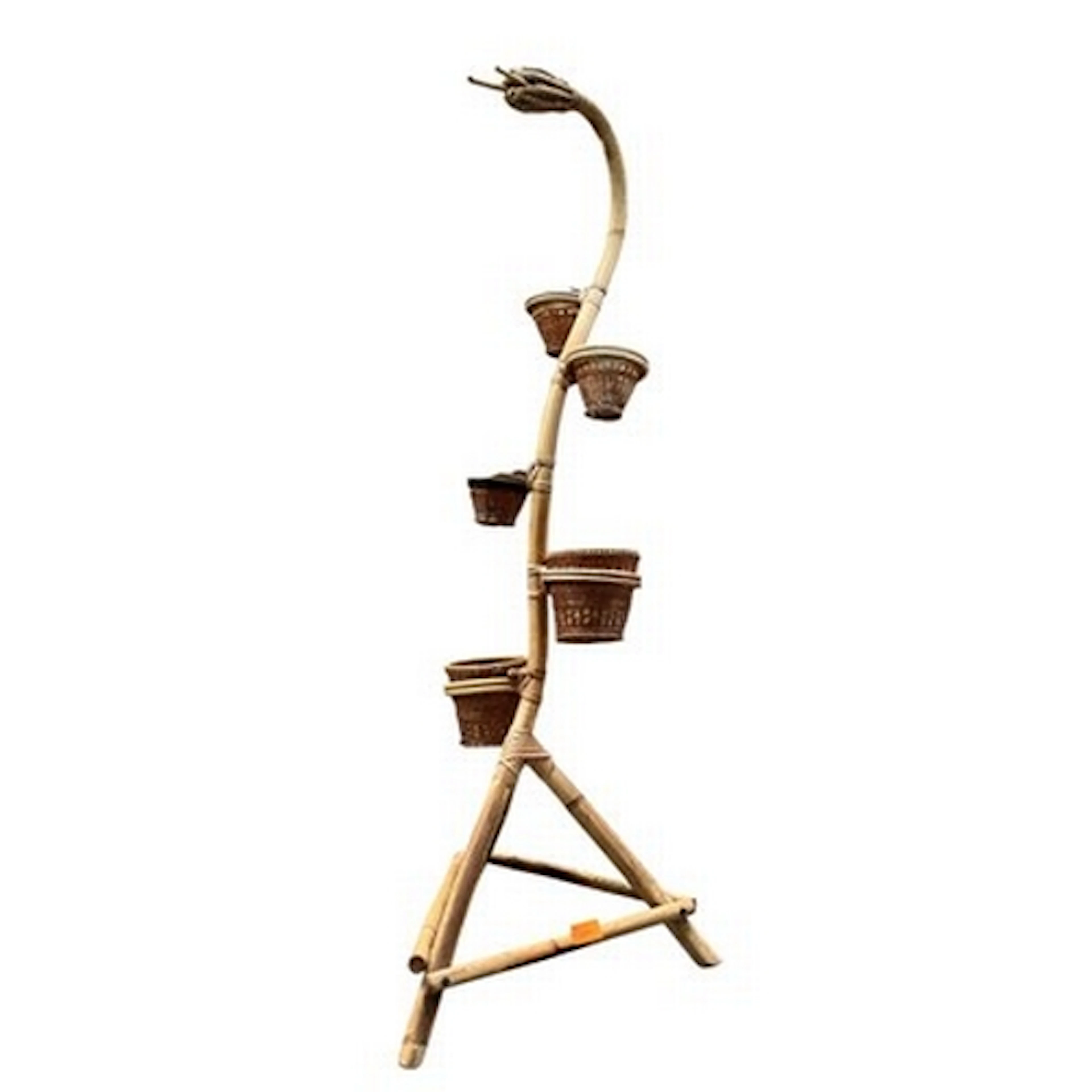 A retro mid century wicker ' snake-head ' plant stand. The s...