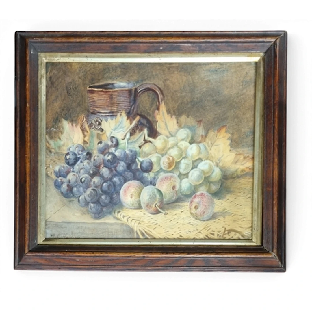 A 19th Century Watercolour Still Life of Grapes and Figs on ...