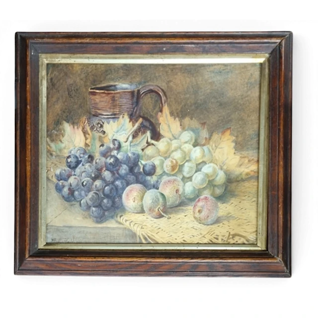 A 19th Century Watercolour Still Life of Grapes and Figs on ...