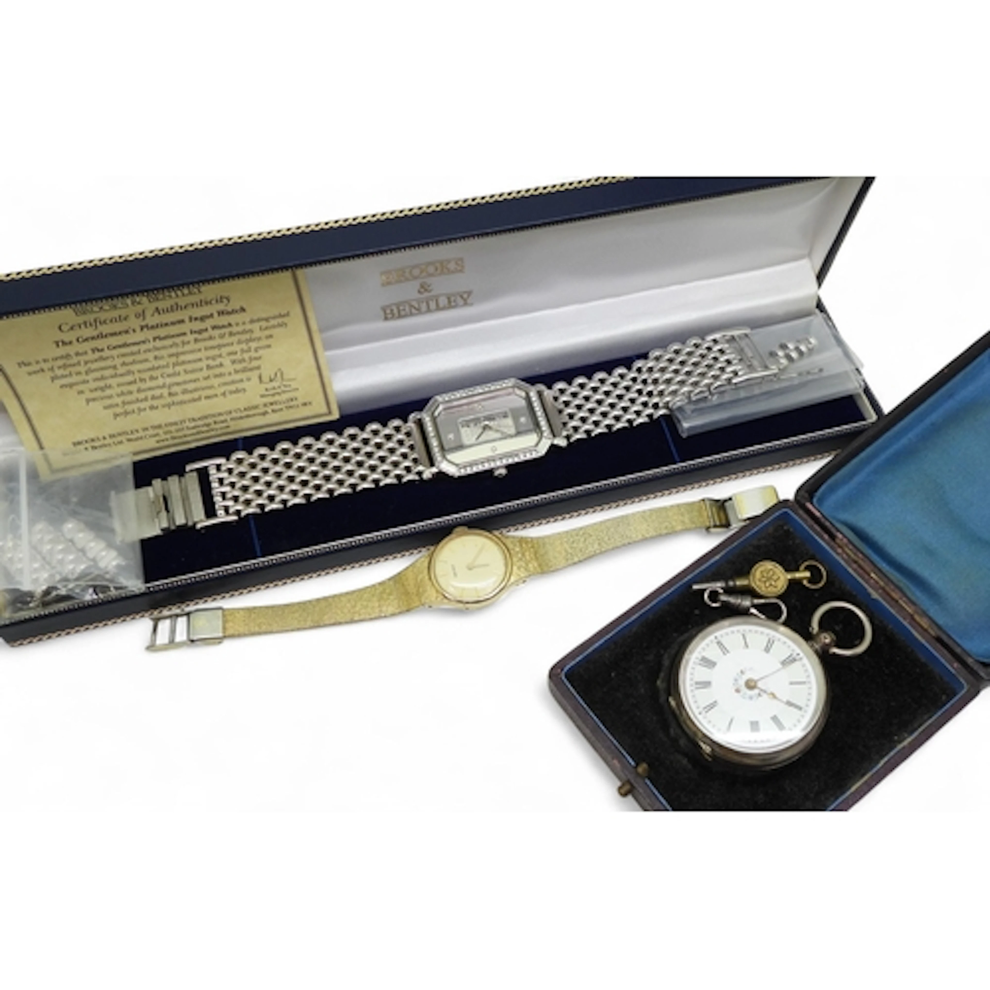 A gents Brooks & Bentley stainless steel watch set with ...