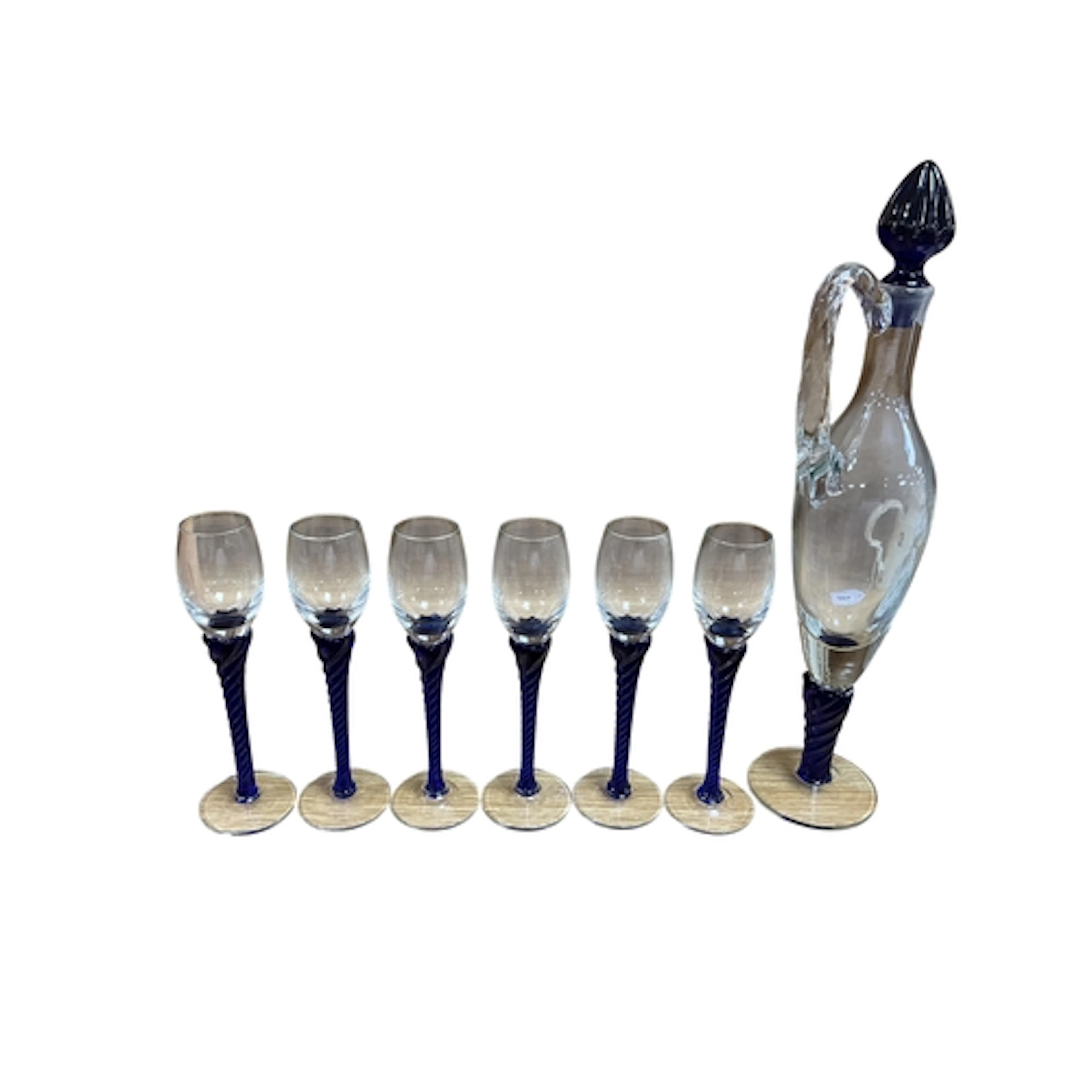 A Murano blue and clear glass liqueur set, comprising decant...
