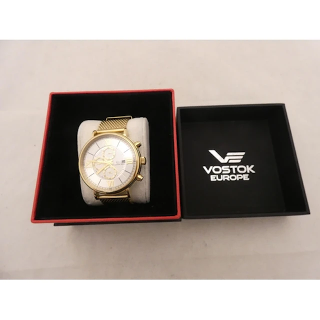 Vostok Europe gent's quartz chronograph wristwatch on yellow...