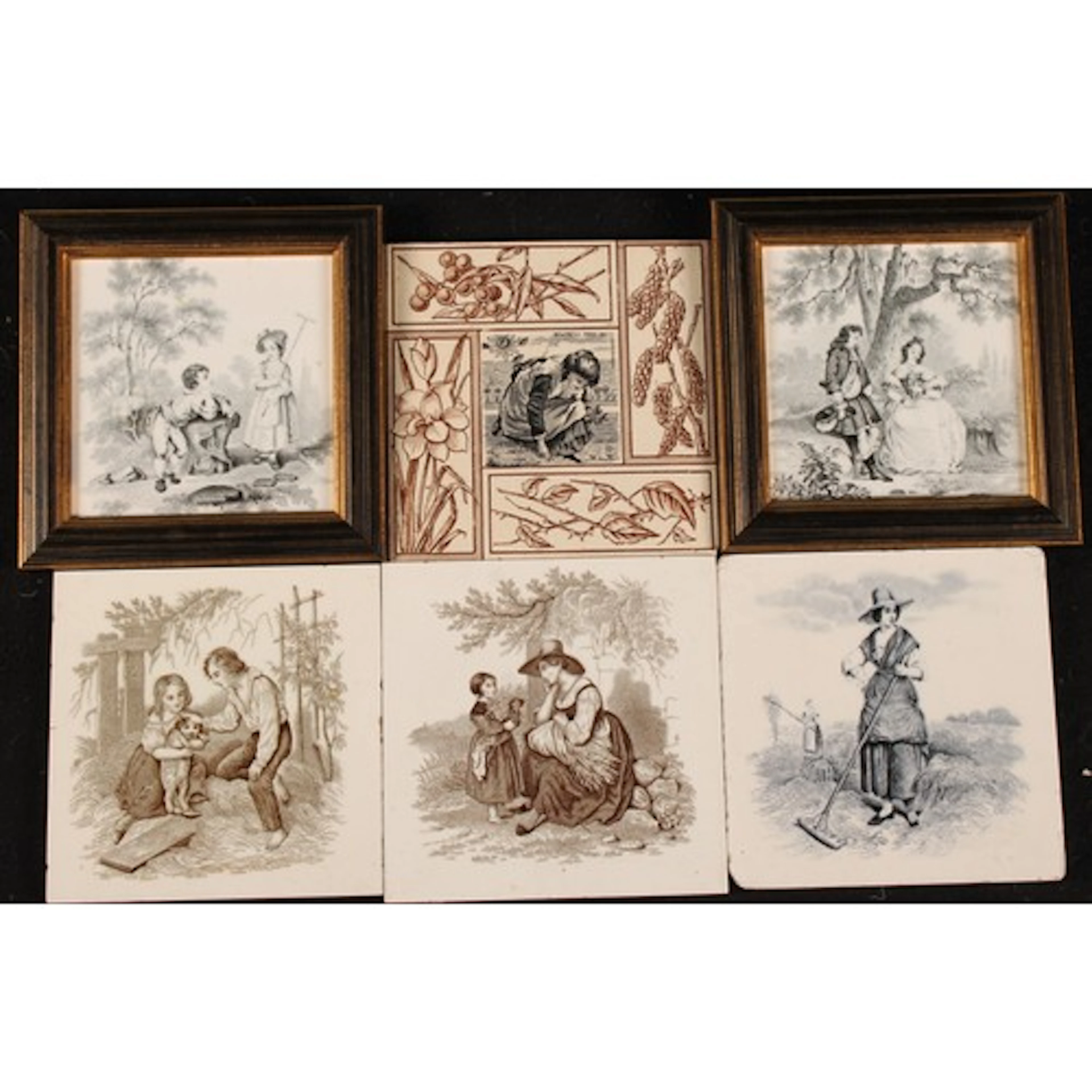 A pair of 19th century Minton & Co. ceramic tiles, transfer ...