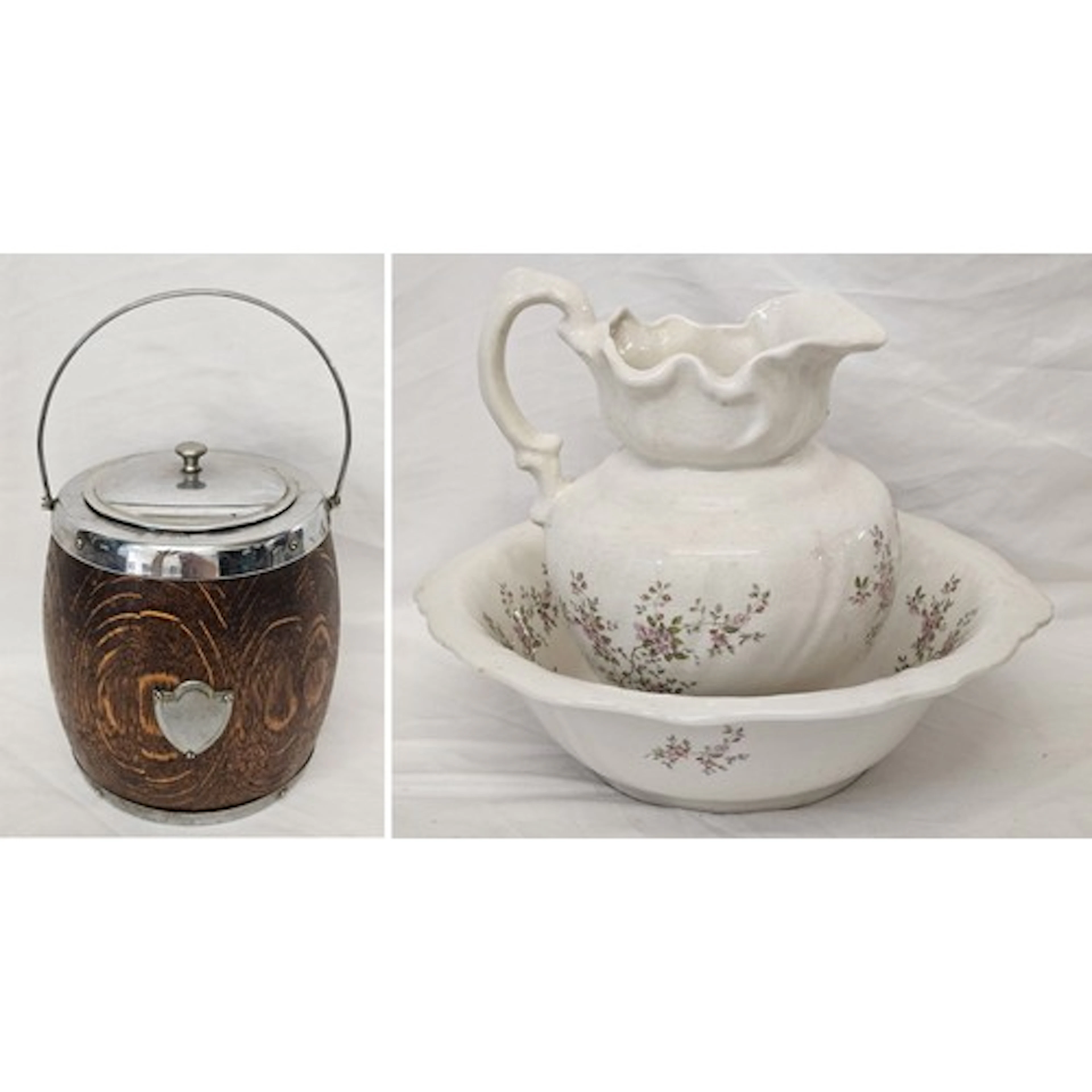 Vintage Ryecraft Wooden Biscuit Barrel with chromed lid & va...