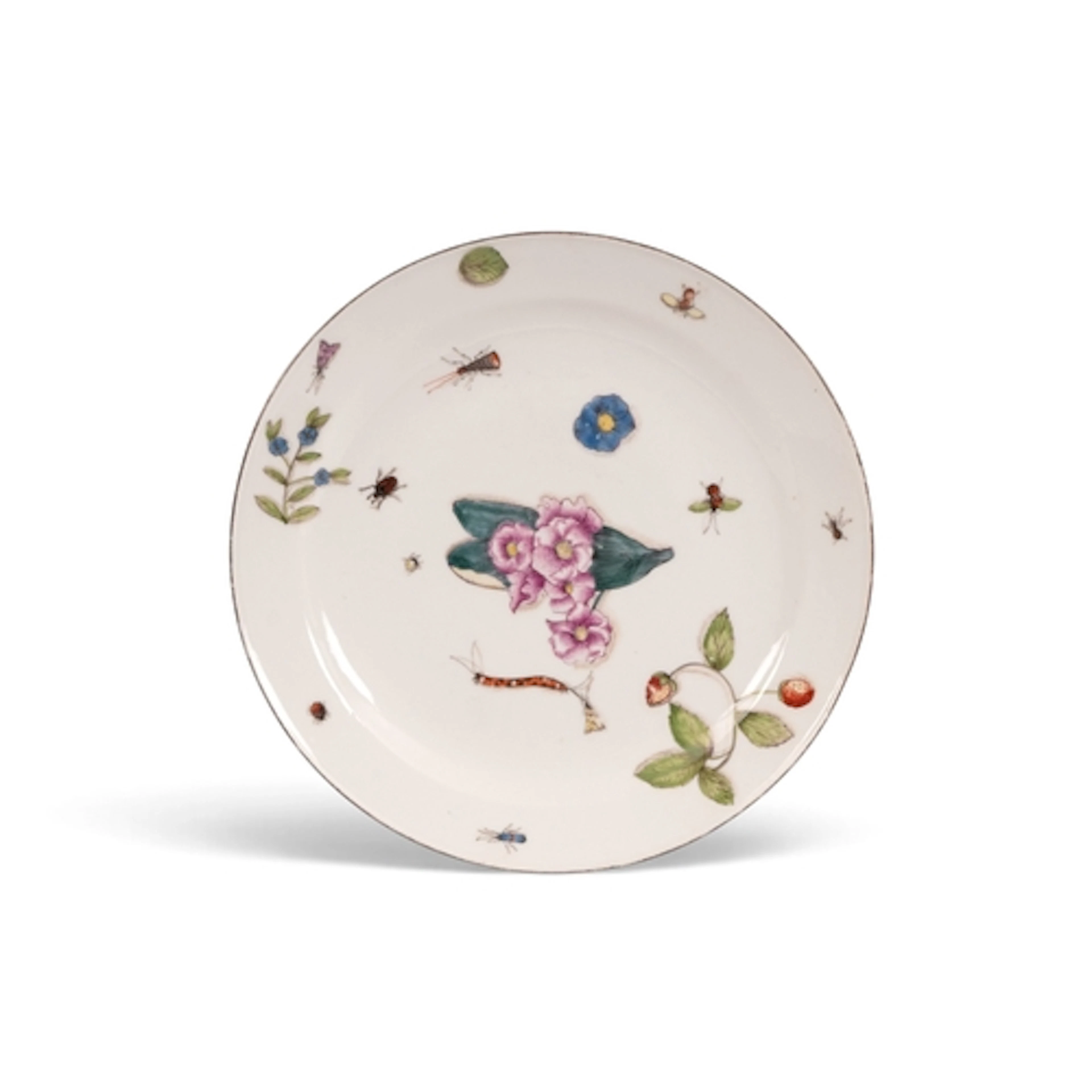 A good Meissen plate, c.1735-38, finely painted with Holzsch...