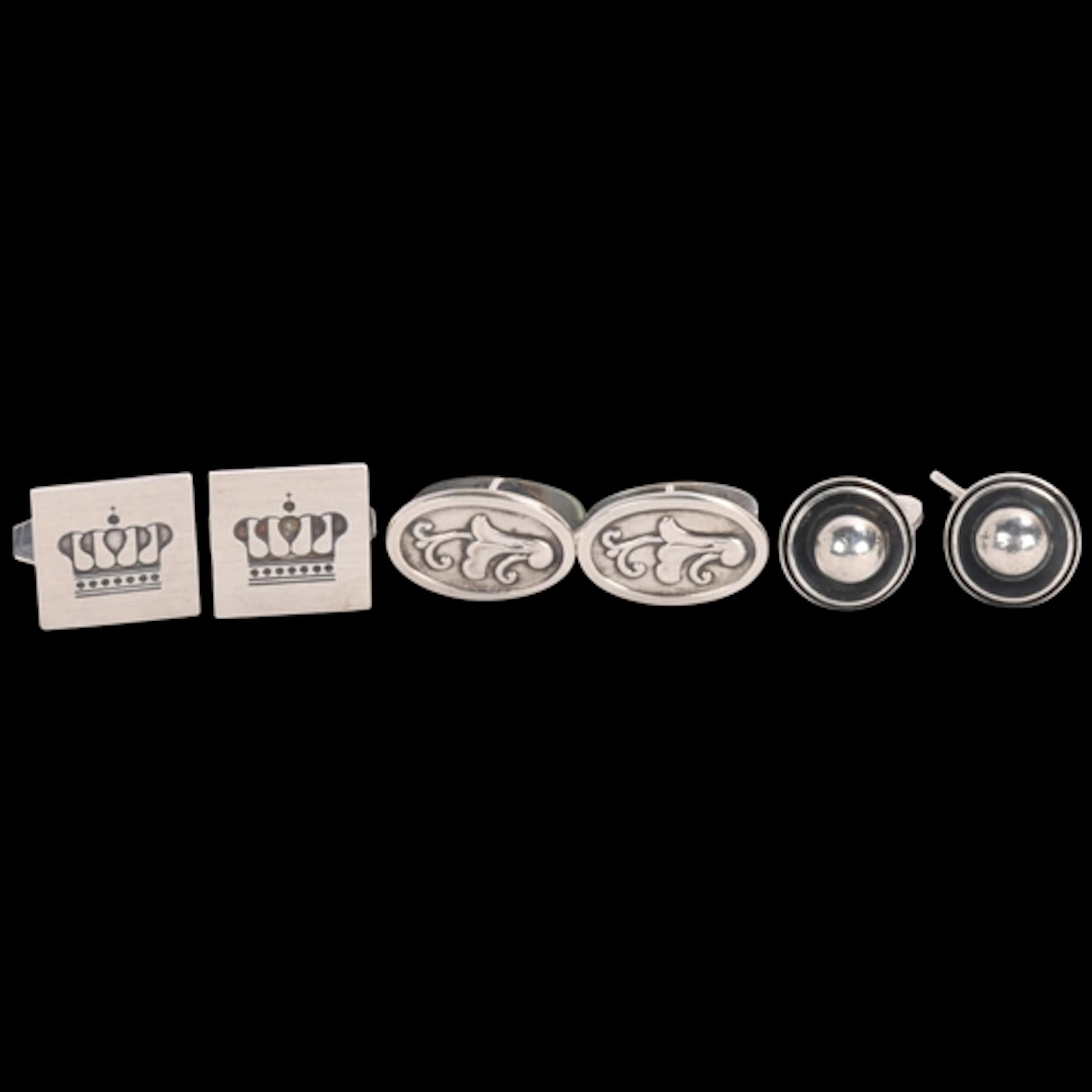 3 pairs of Danish silver cufflinks, makers include John Laur...