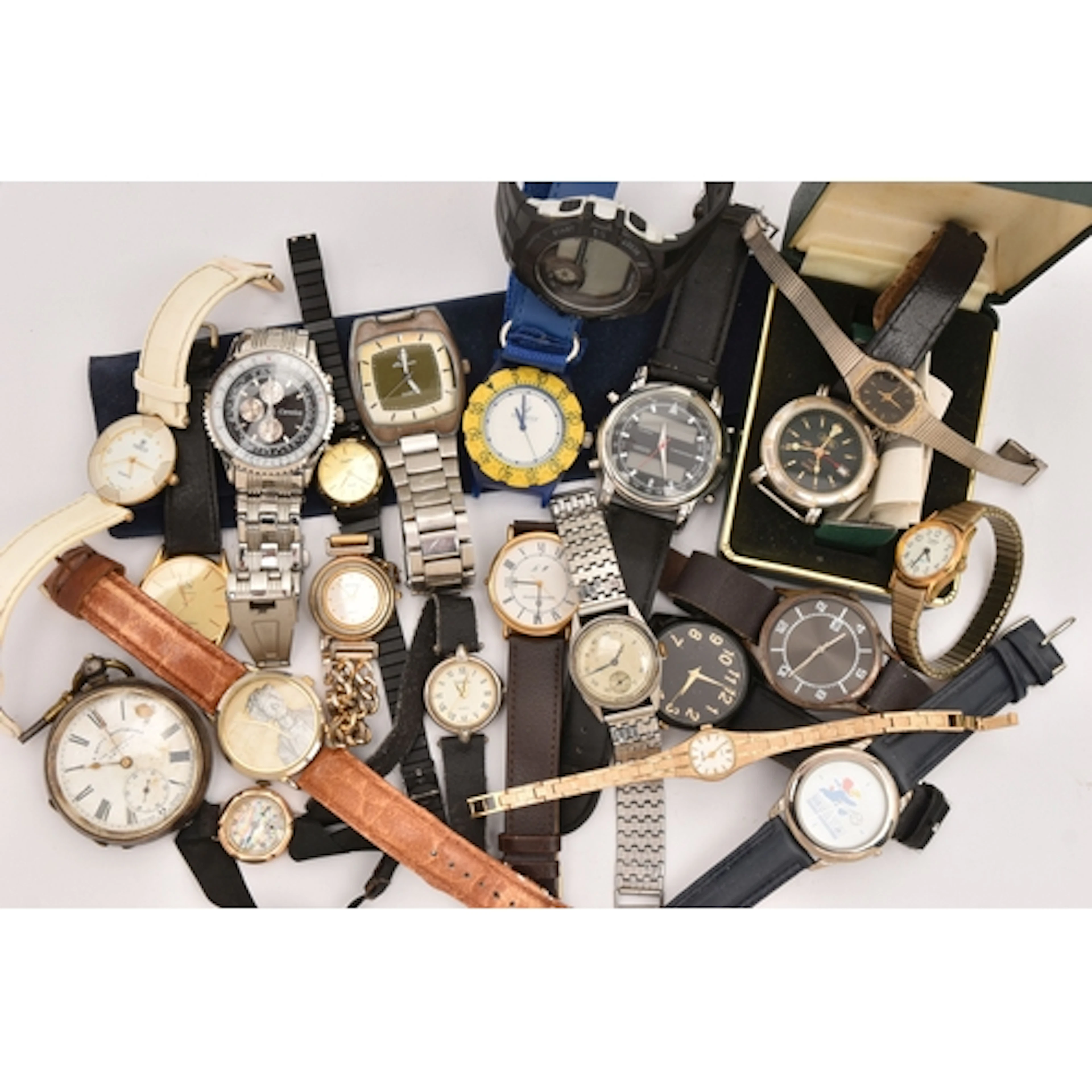 A LADIES 9CT GOLD CASED WRISTWATCH AN OPEN FACE POCKET WATCH...