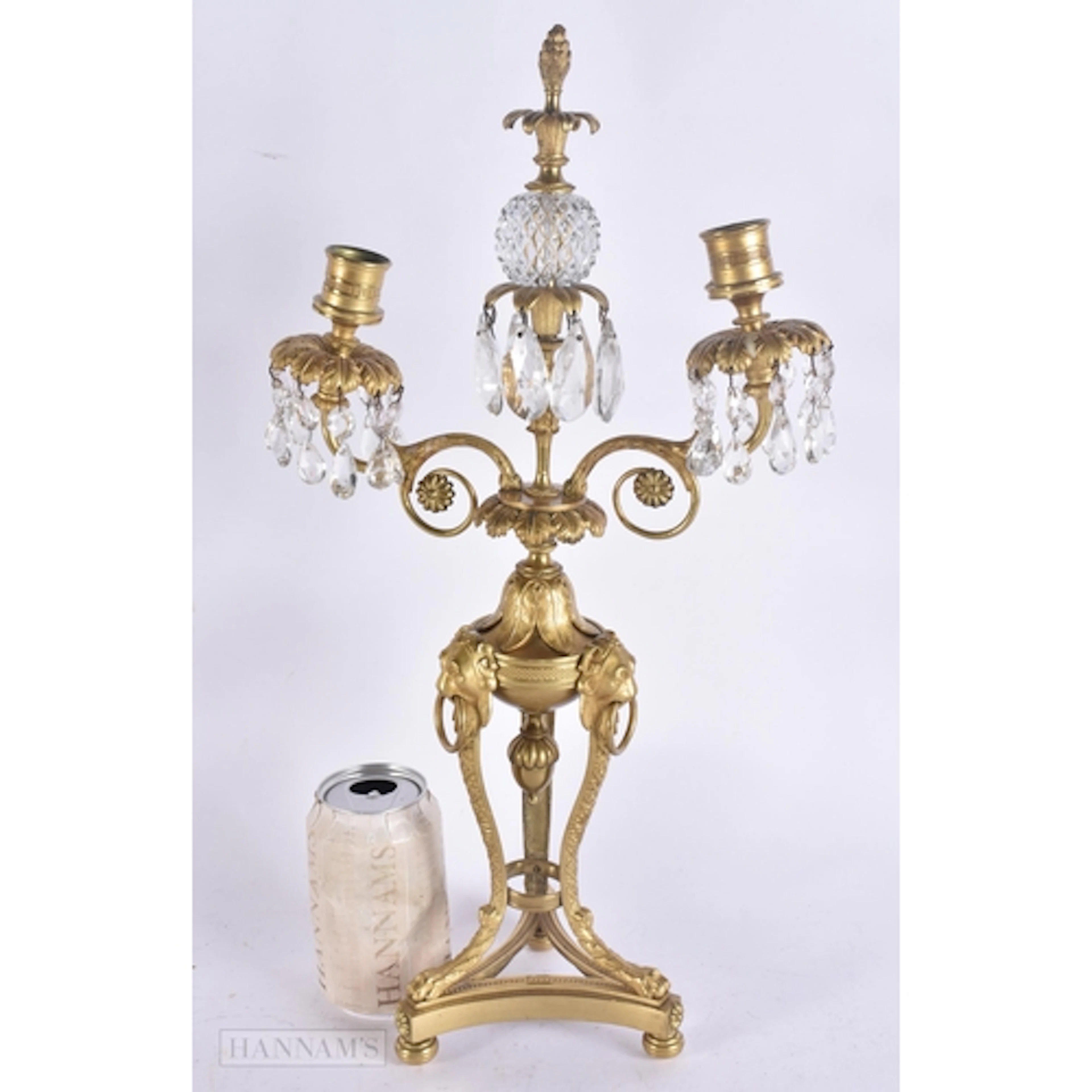 A LATE 19TH CENTURY FRENCH GILT BRONZE CANDELABRA GLASS LUST...