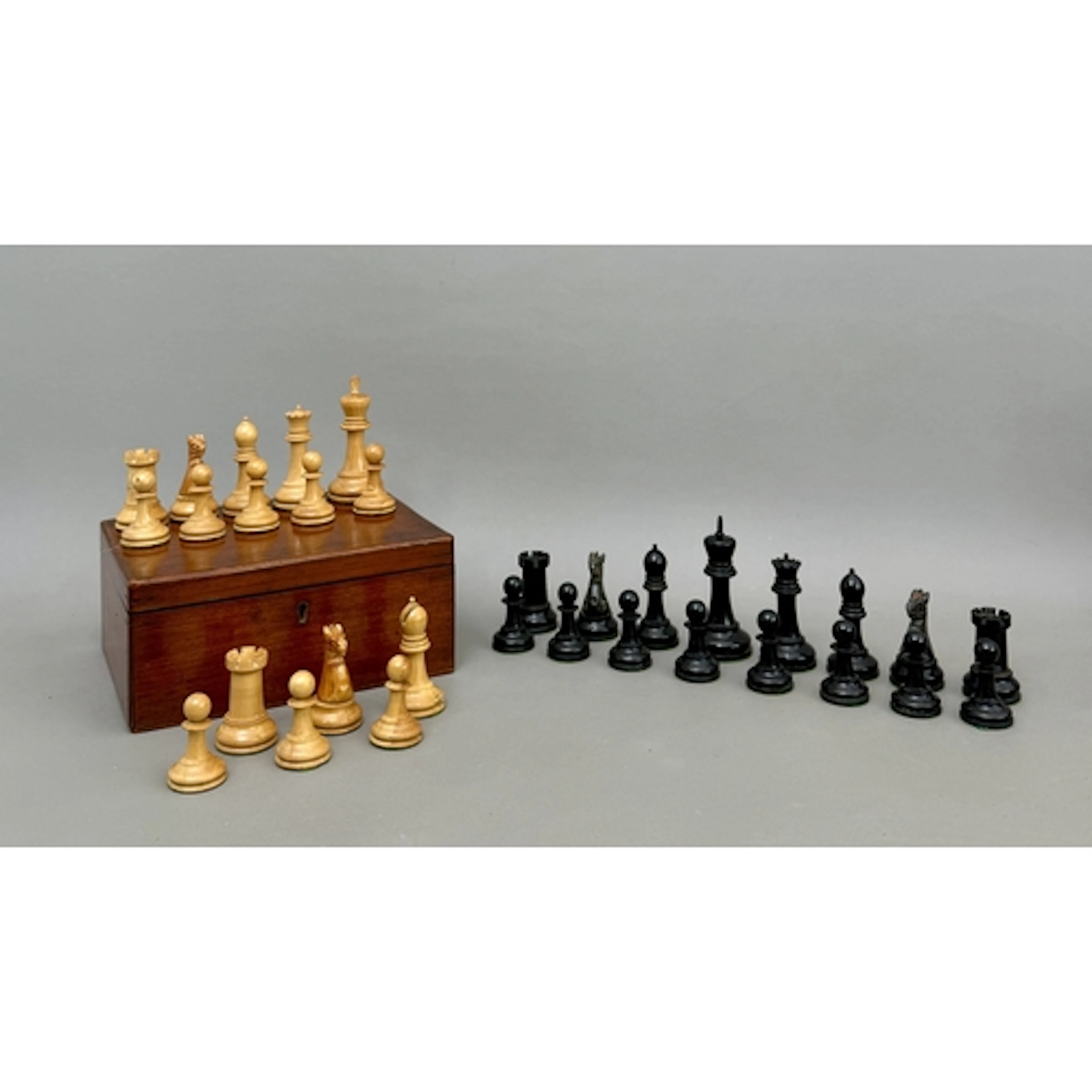 A Jaques Staunton pattern boxwood and ebony weighted chess s...