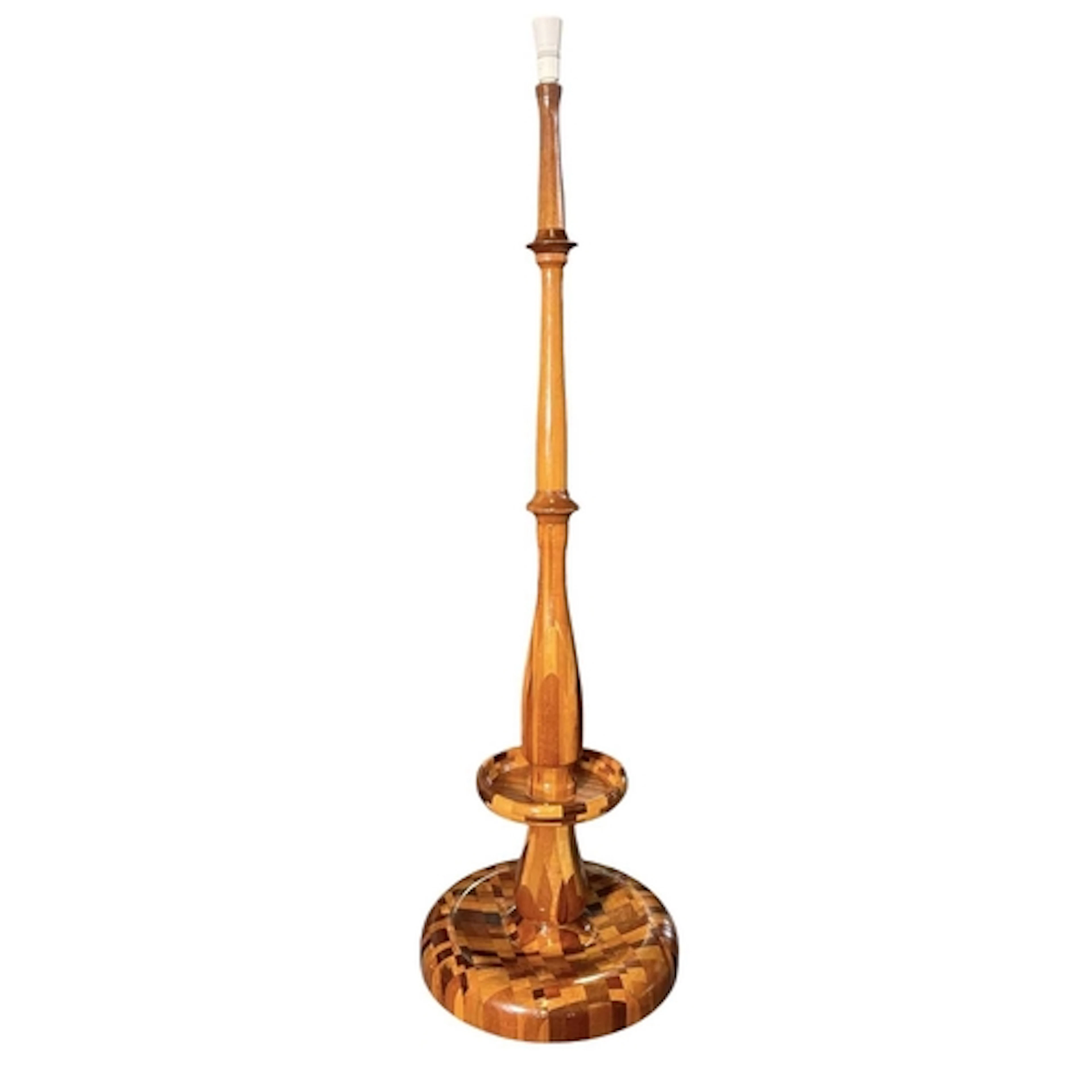 A later 20th century designer mixed fruitwood standard lamp ...