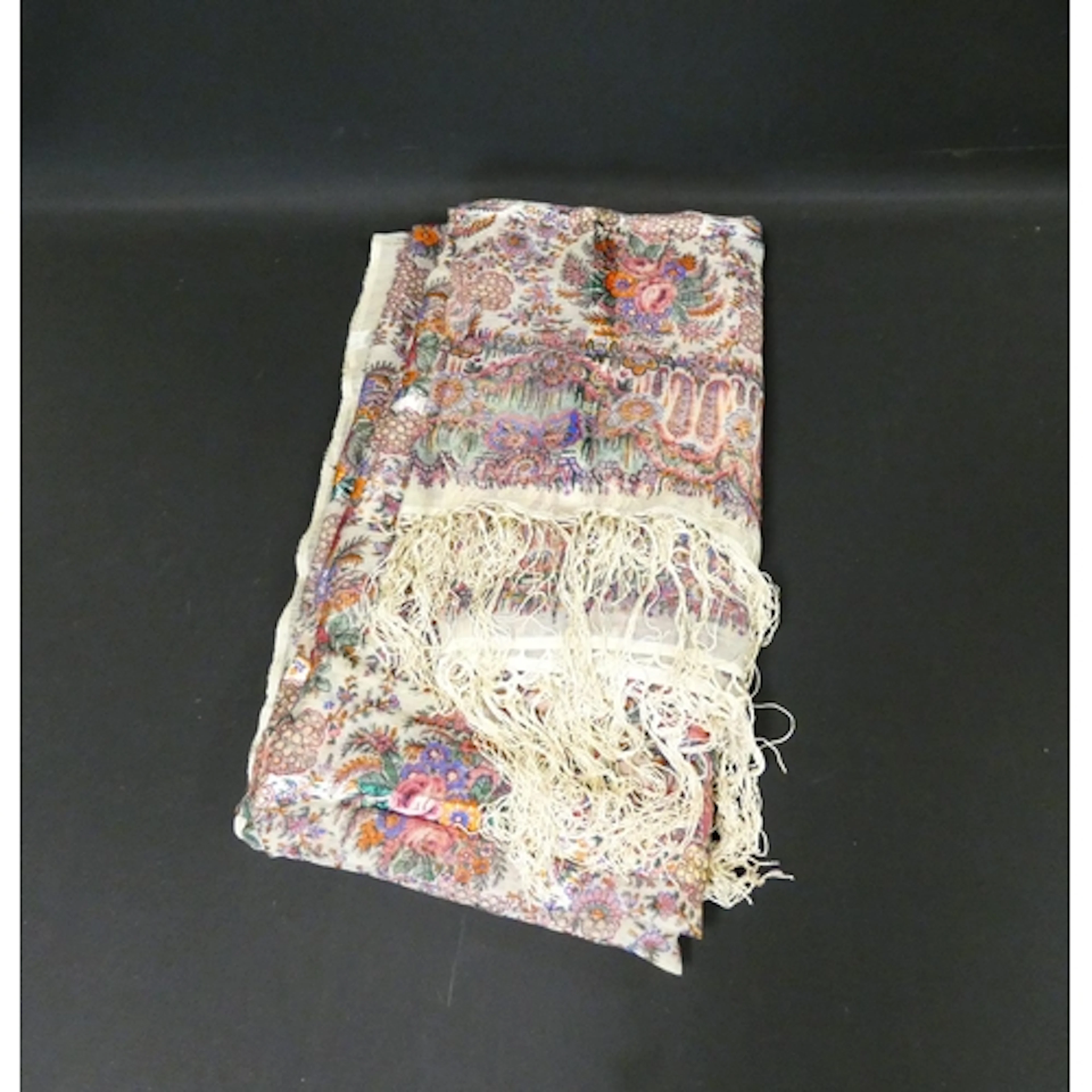 19th or early 20th century silk muslin shawl, the natural gr...